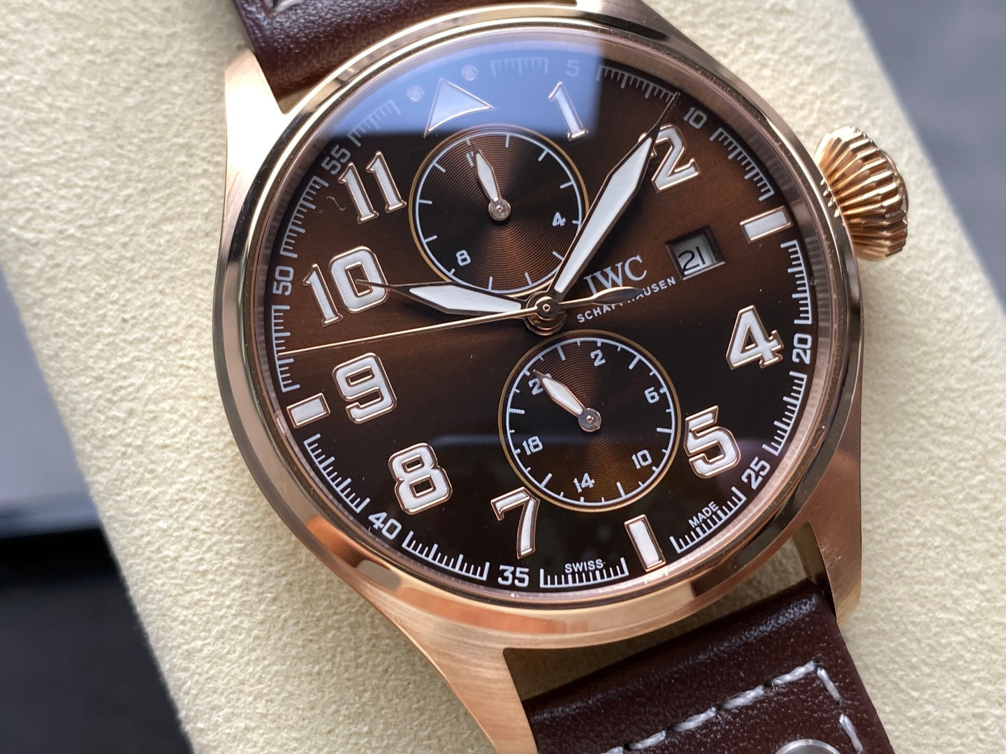 IWC Big Pilot 46mm Brown Dial Pink Gold Case Leather Strap