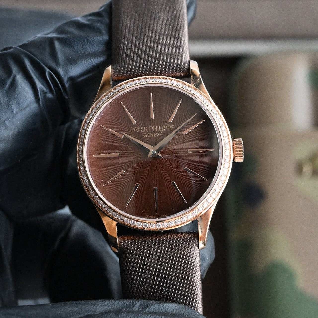 Patek Philippe Calatrava 33mm Brown Dial Satin Strap