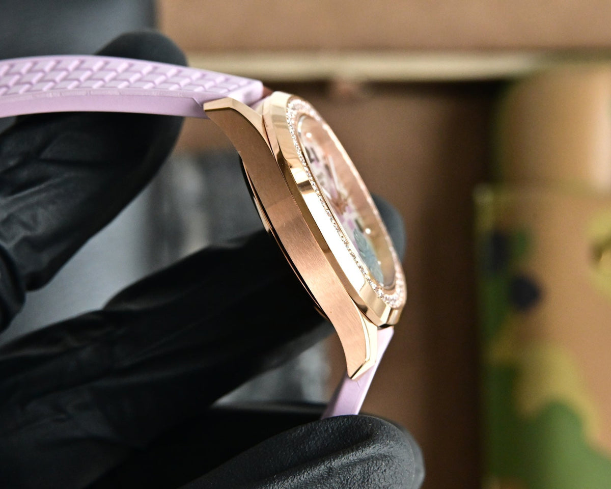 Patek Philippe Aquanaut 35.6mm Rose Gold Case Pink Strap Watch