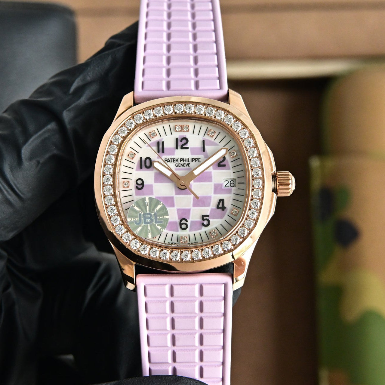 Patek Philippe Aquanaut 35.6mm Rose Gold Case Pink Strap Watch