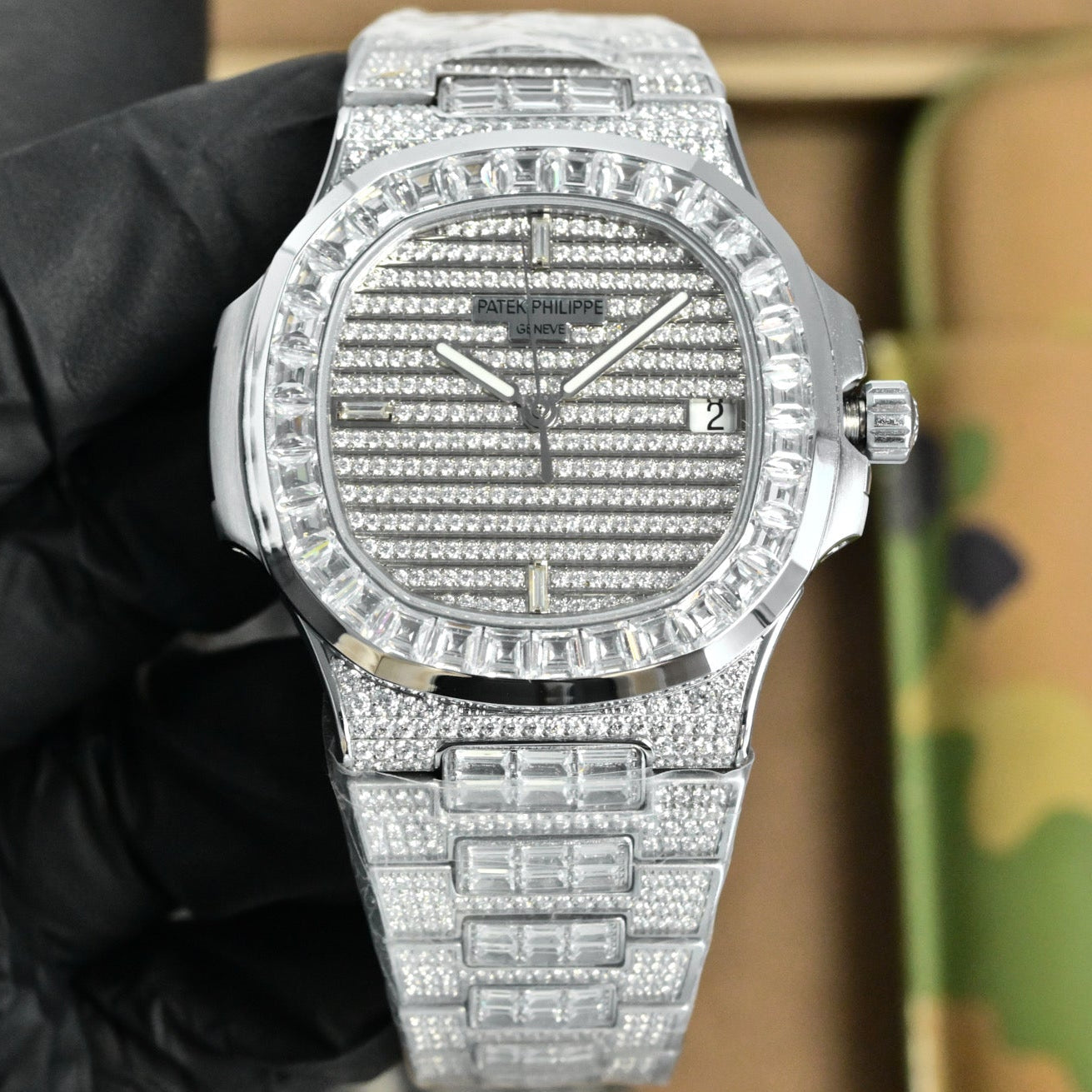 Patek Philippe Nautilus 40mm White Gold Baguette Diamonds 5719/10G Watch