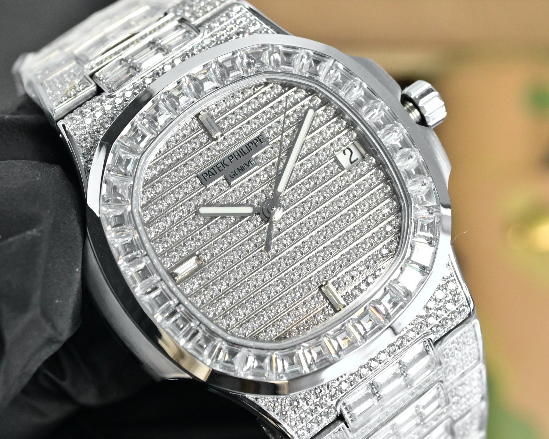 Patek Philippe Nautilus 40mm White Gold Baguette Diamonds 5719/10G Watch