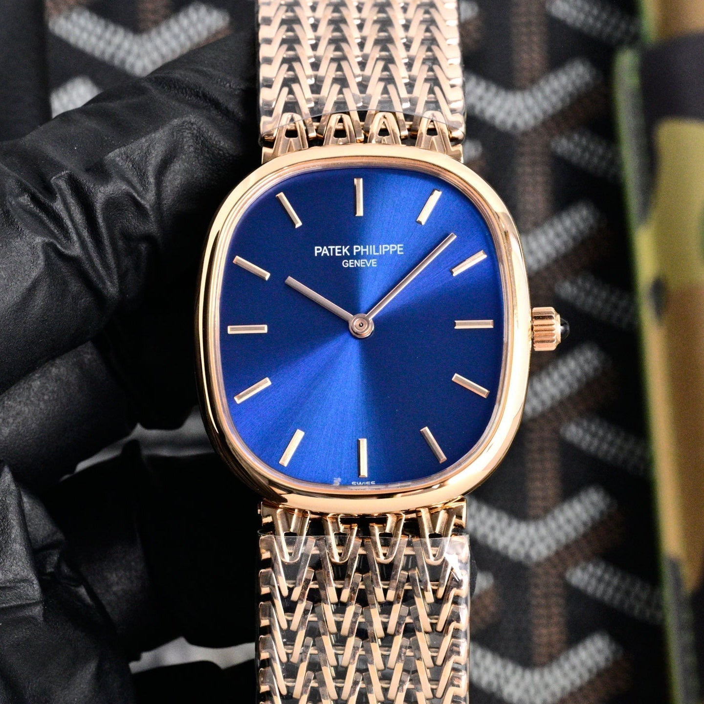 Patek Philippe Golden Ellipse 27mm Blue Dial Rose Gold Strap