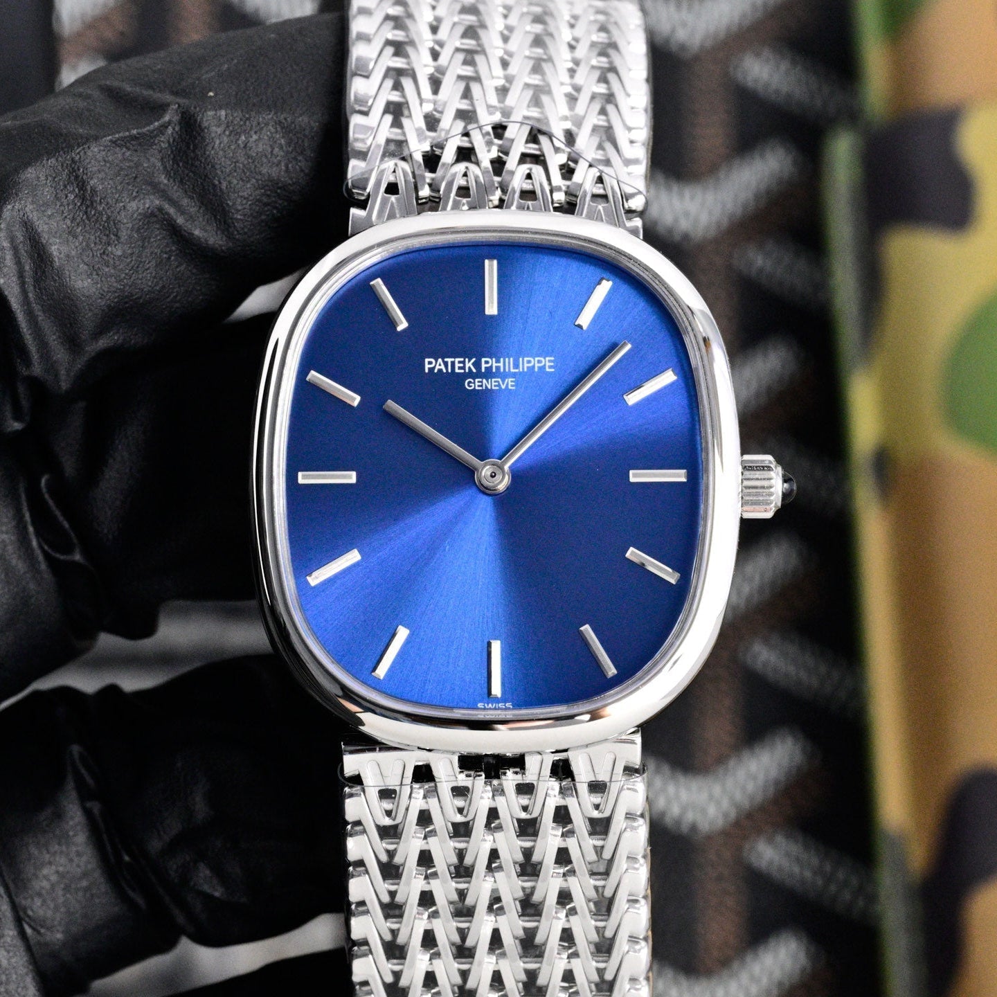 Patek Philippe Golden Ellipse 27mm Blue Dial Steel Strap