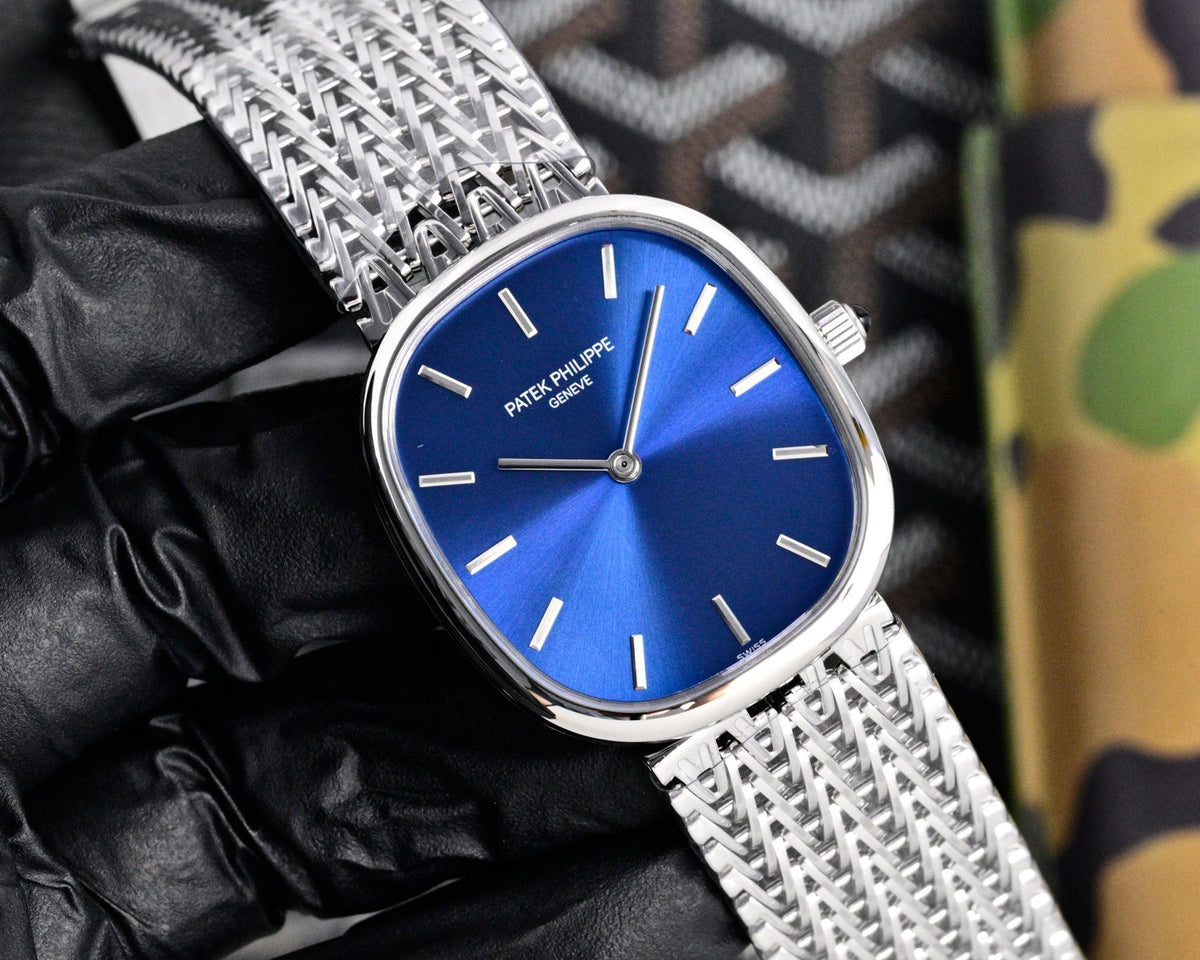 Patek Philippe Golden Ellipse 27mm Blue Dial Steel Strap
