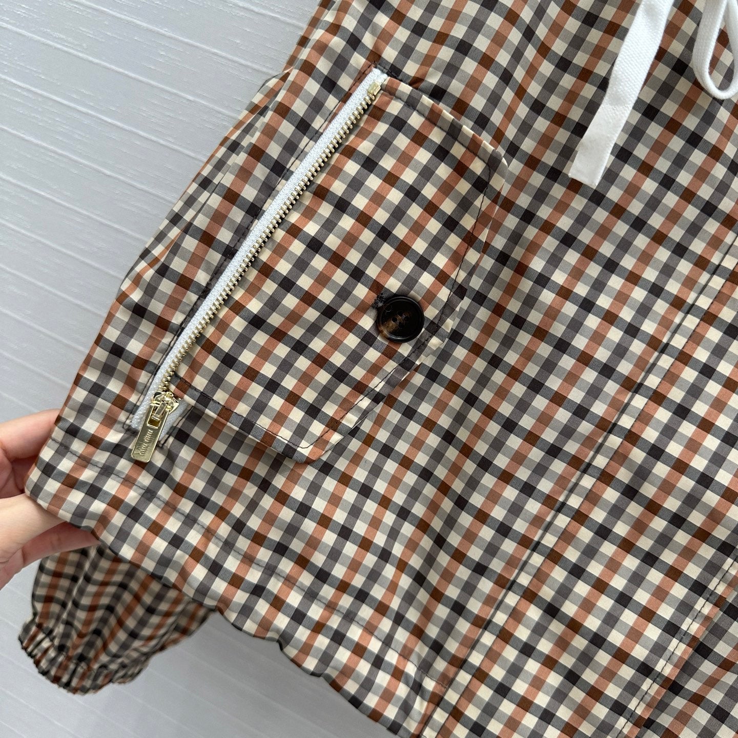 Miu Miu Pattern Hooded Jacket Beige Brown Polyester