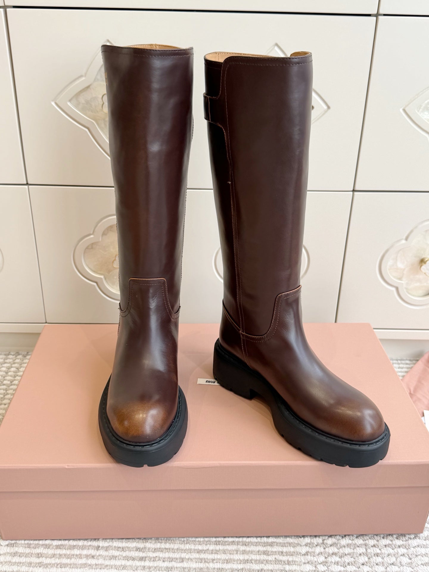 Miumiu 2026 Buckle-Detail Knee-High Boots Leather 955680