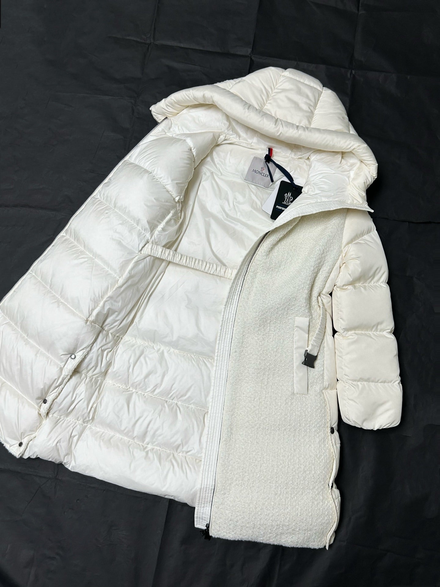 Moncler 2025 Caille Long Down Coat White Wool