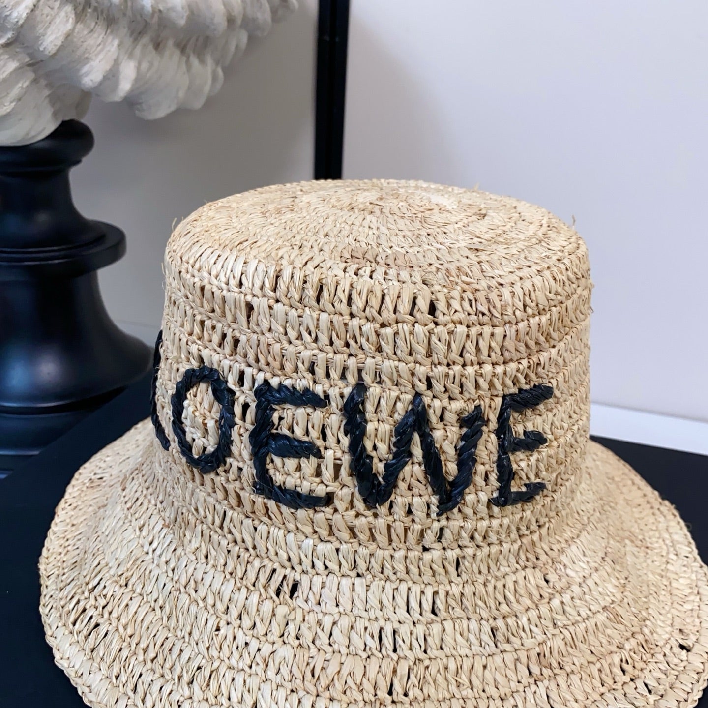 Loewe Embroidered Logo Raffia Bucket Hat 269027