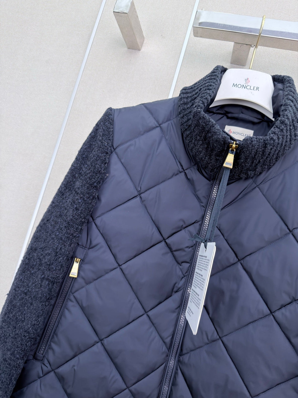 Moncler 2026 Padded Zip-Up Cardigan Navy Blue Cotton Blend