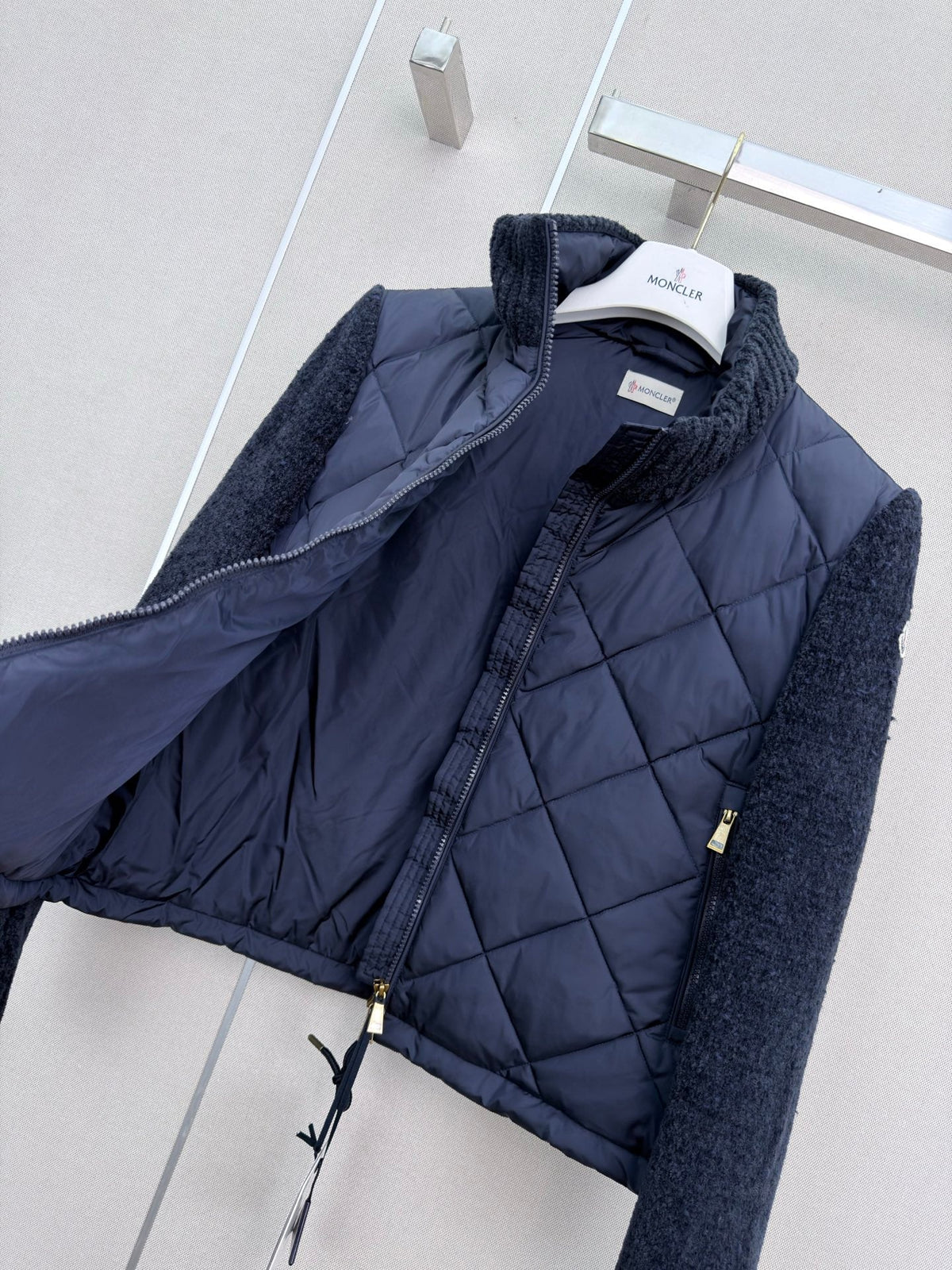 Moncler 2026 Padded Zip-Up Cardigan Navy Blue Cotton Blend