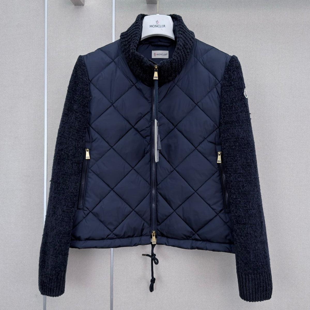 Moncler 2026 Padded Zip-Up Cardigan Navy Blue Cotton Blend