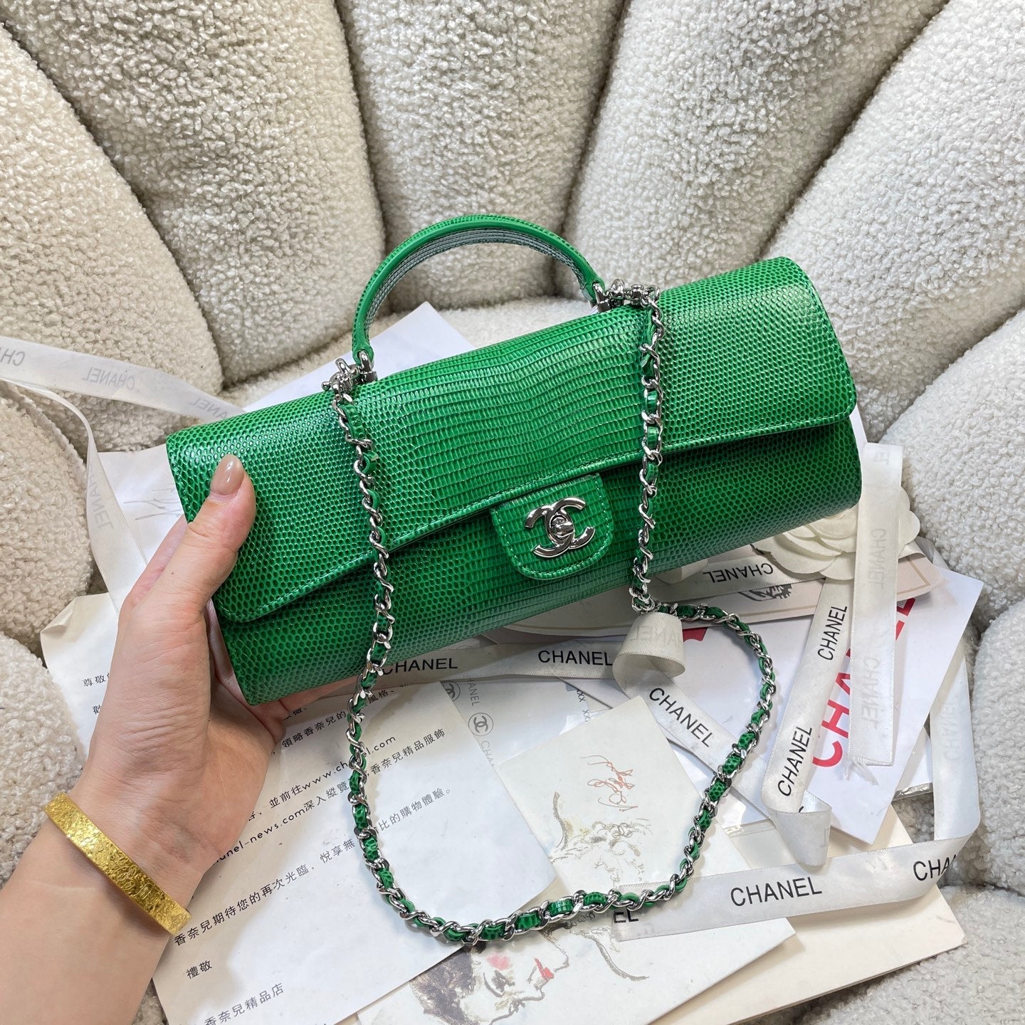 Chanel 2026 Lizard-Embossed Top Handle Bag 25cm Leather