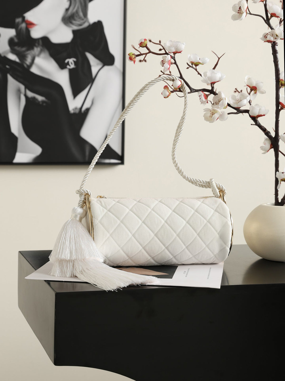 Chanel 2026 Clutch With Strap 23.5cm White Velvet Leather
