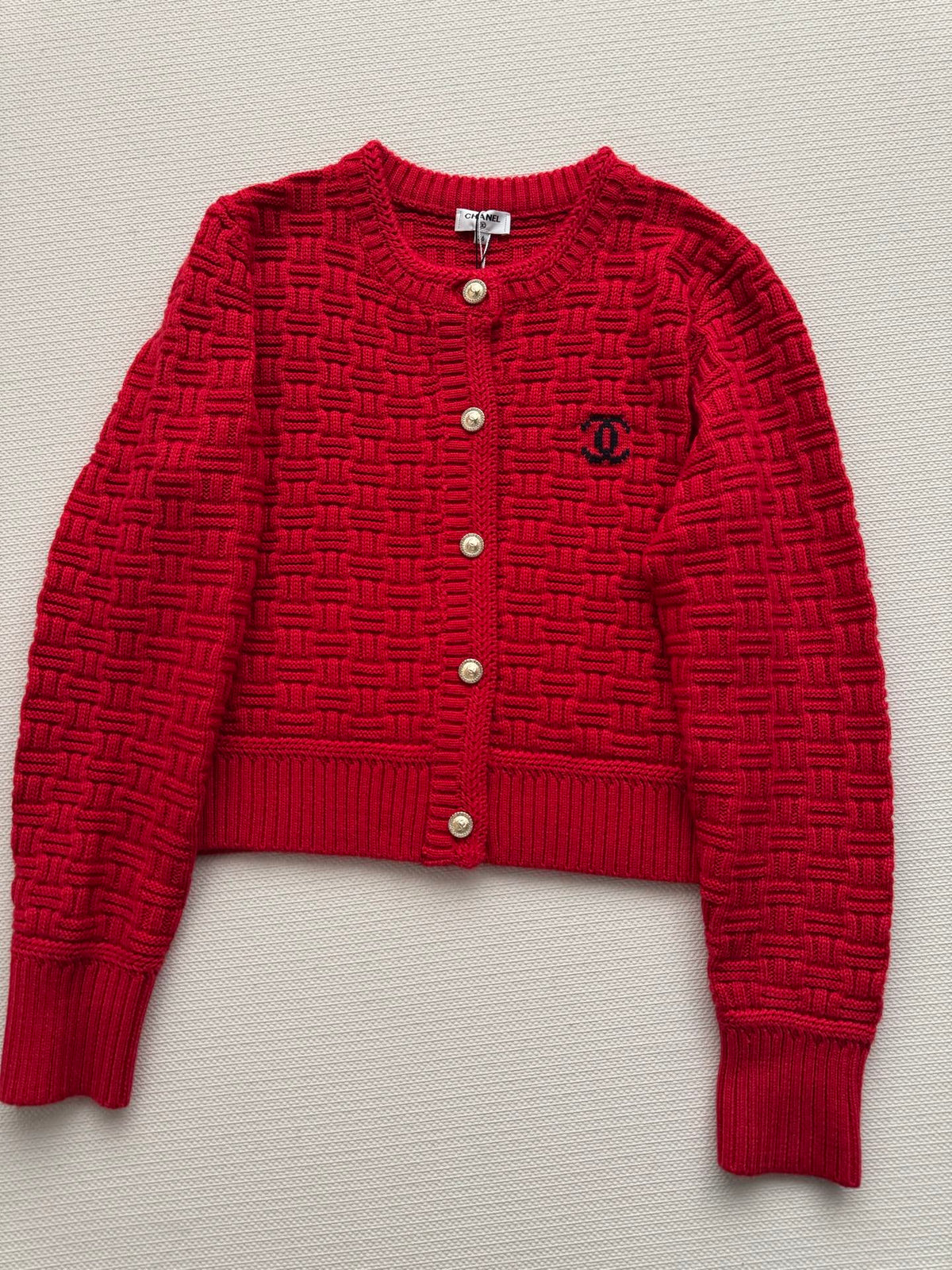 Chanel 2025 Knit Cardigan with Double C Logo Red Wool