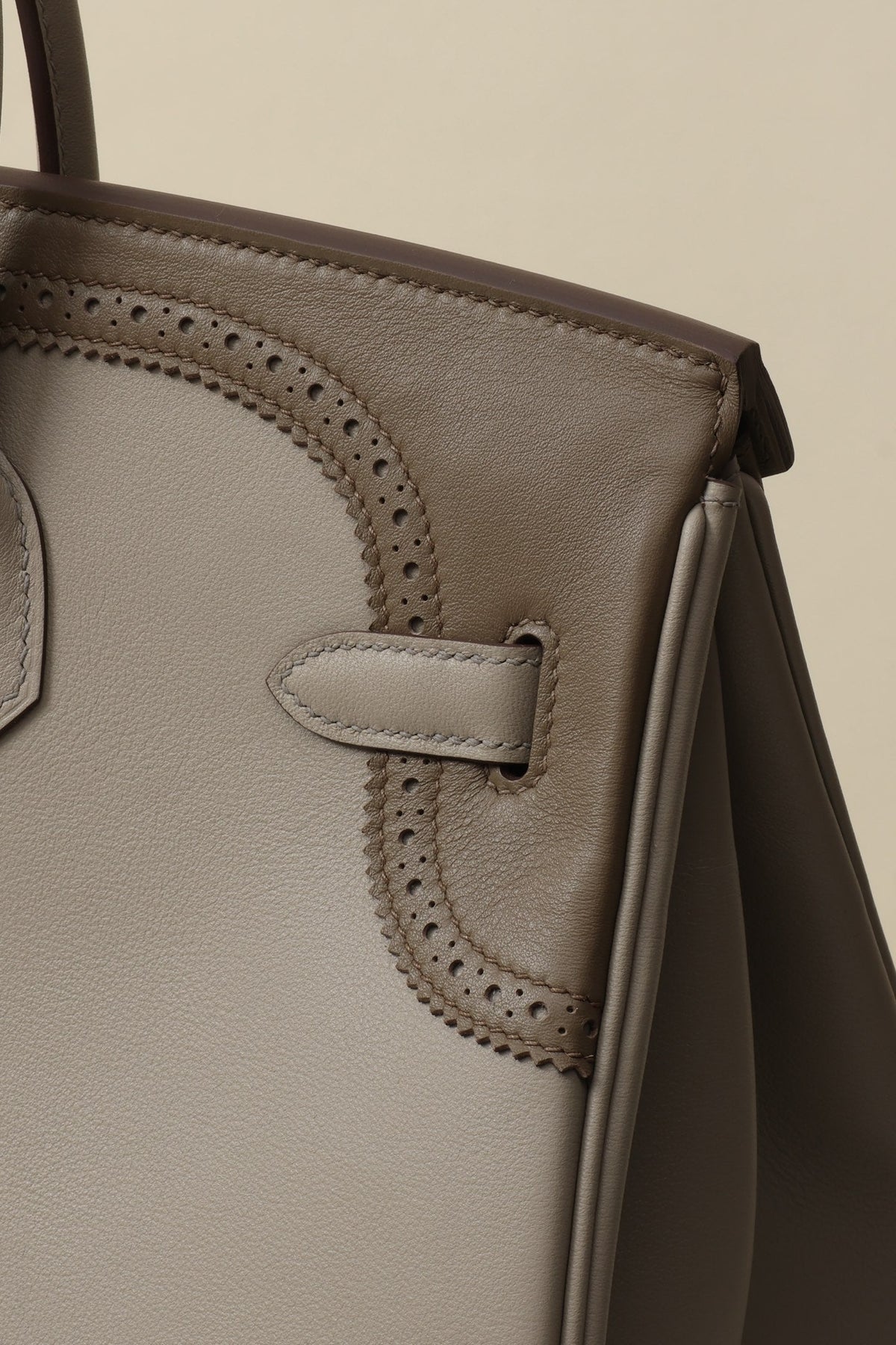 High-end Hermes 2026 Birkin Ghillies 35 Bag Elephant Gray/Diamond Gray Swift Leather