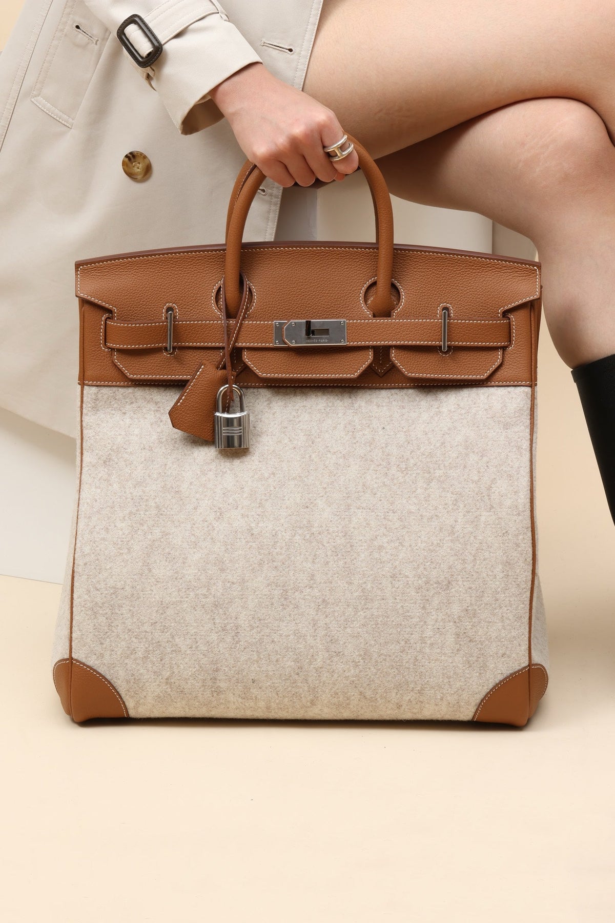 High-end Hermes 2026 Birkin Haut à Courroies 40 Bag Golden Brown Felt/Togo Leather