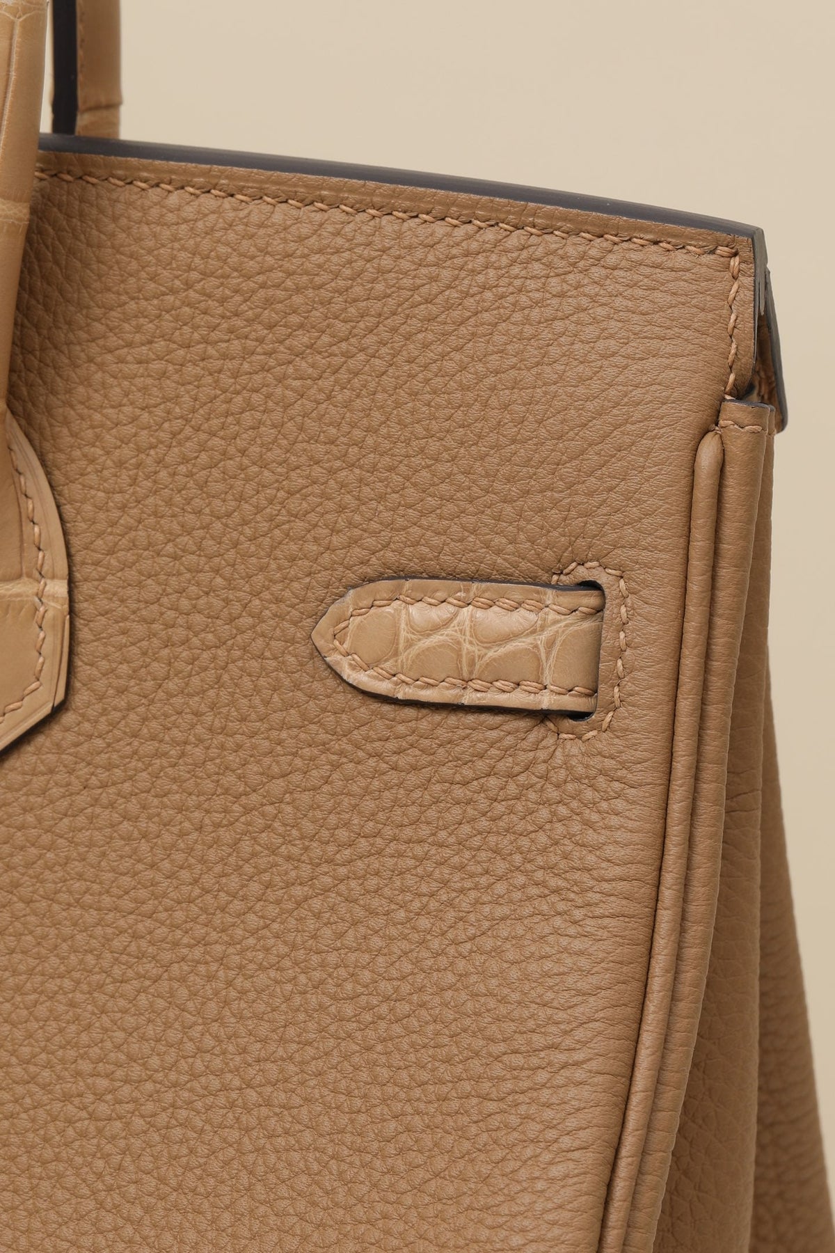 High-end Hermes 2026 Birkin Bag 30cm Milk Tea Togo And Crocodile Leather