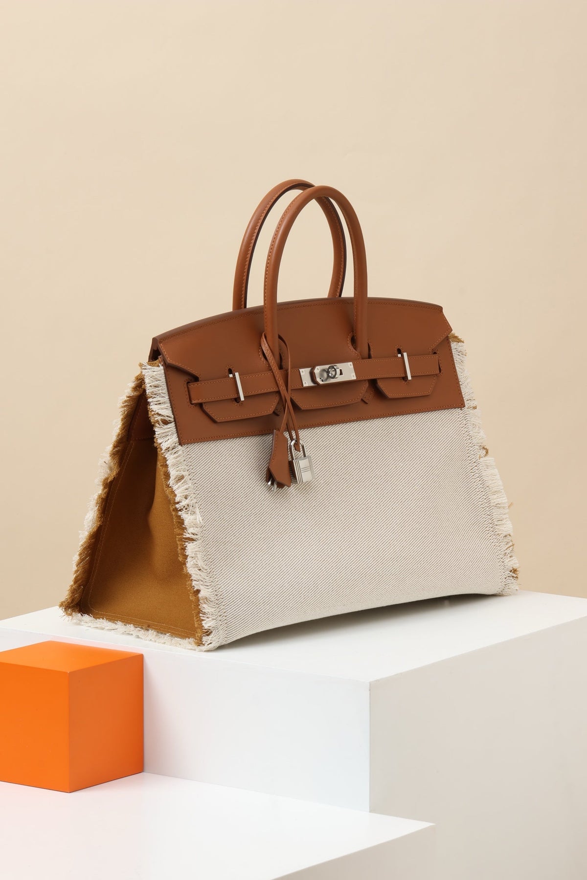 High-end Hermes 2026 Fray Birkin 35 Bag Canvas/Swift Leather