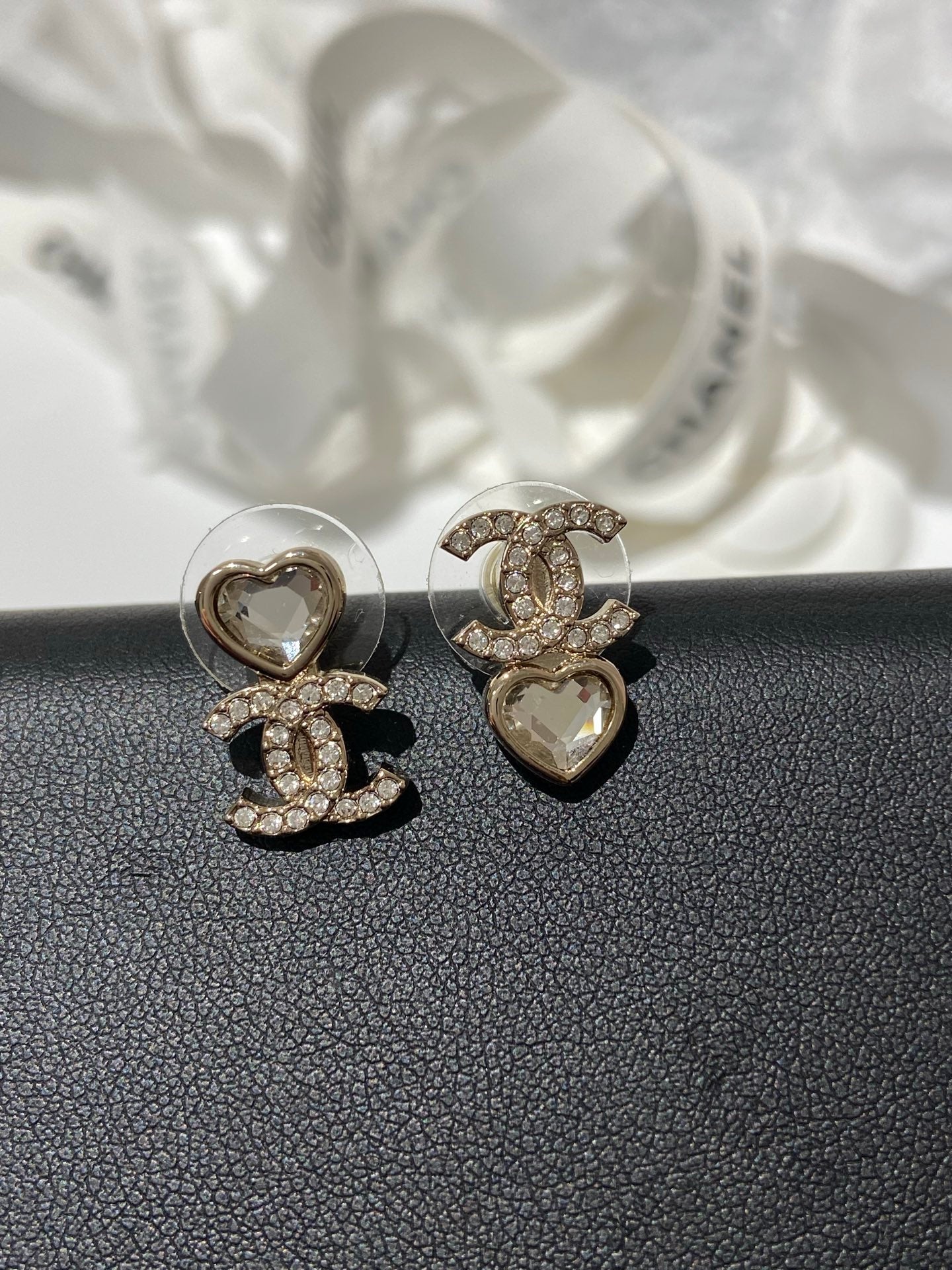 CC Asymmetrical Heart Gold Diamond Earrings