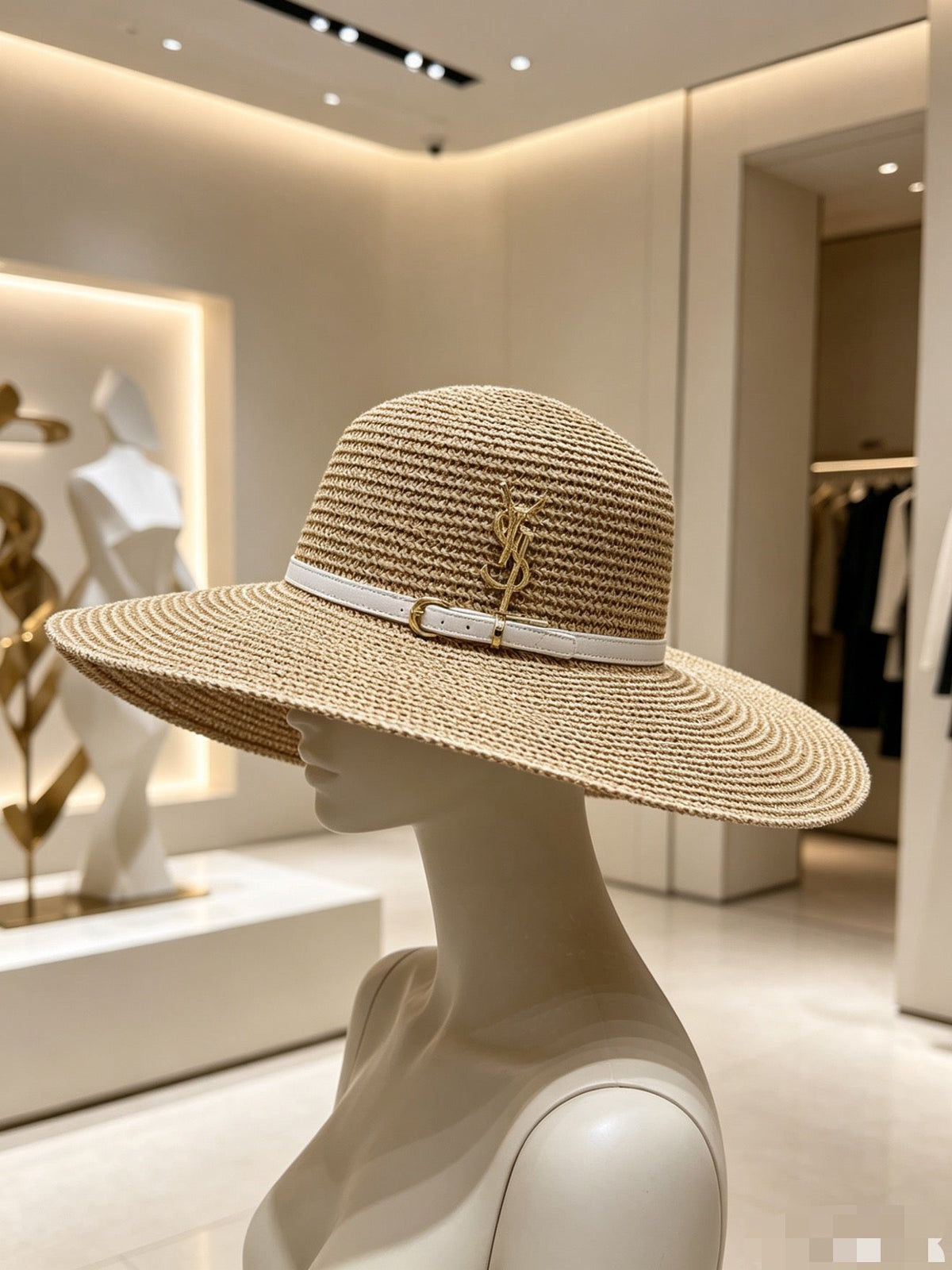 YSL Round Top Yarn Wide Brim Straw Hat 280795