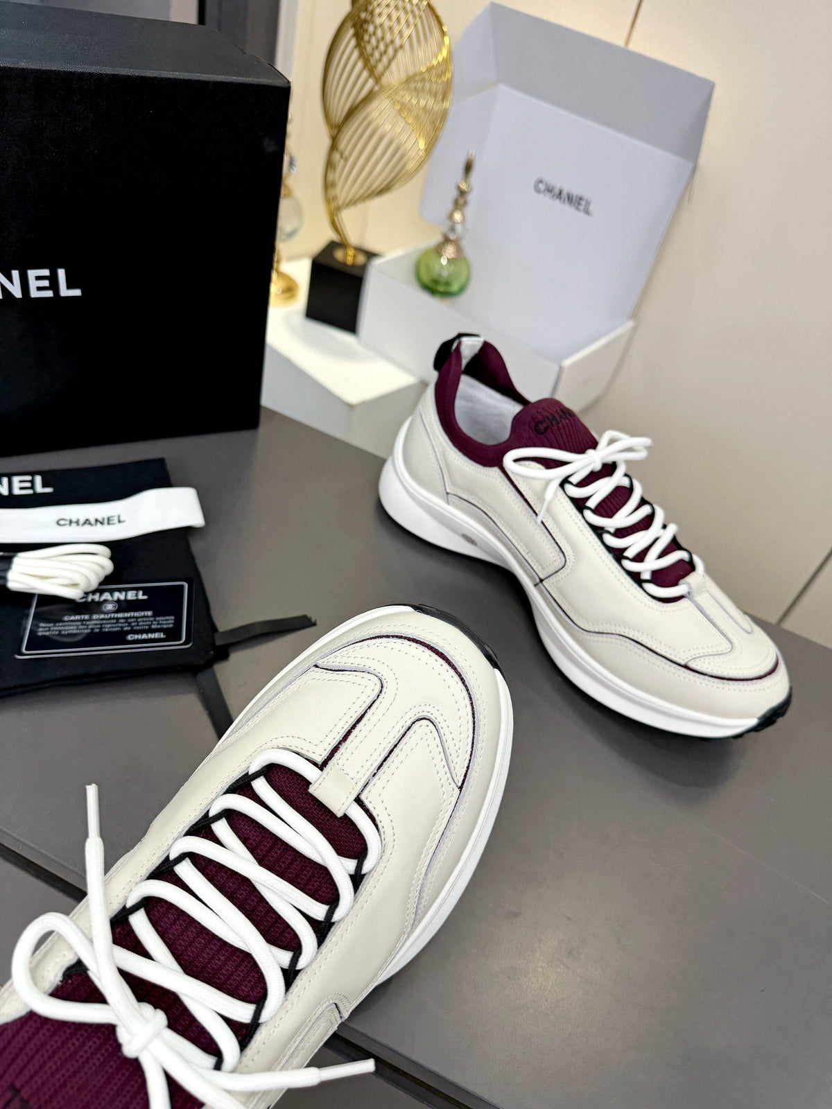 Chanel 2026 Sneakers White Mix Burgundy Leather 124849