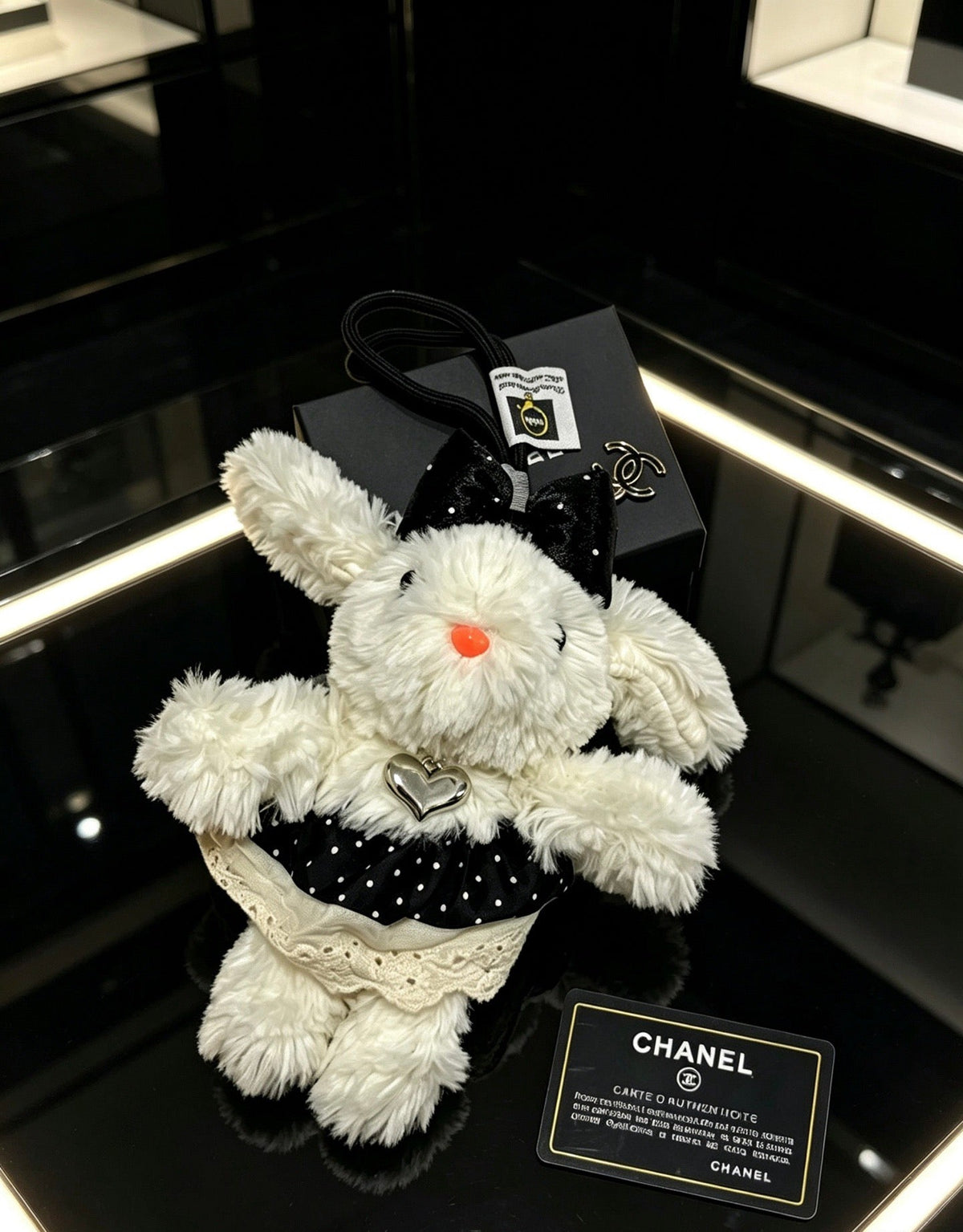 Chanel White Black Plush Bunny Doll Charm