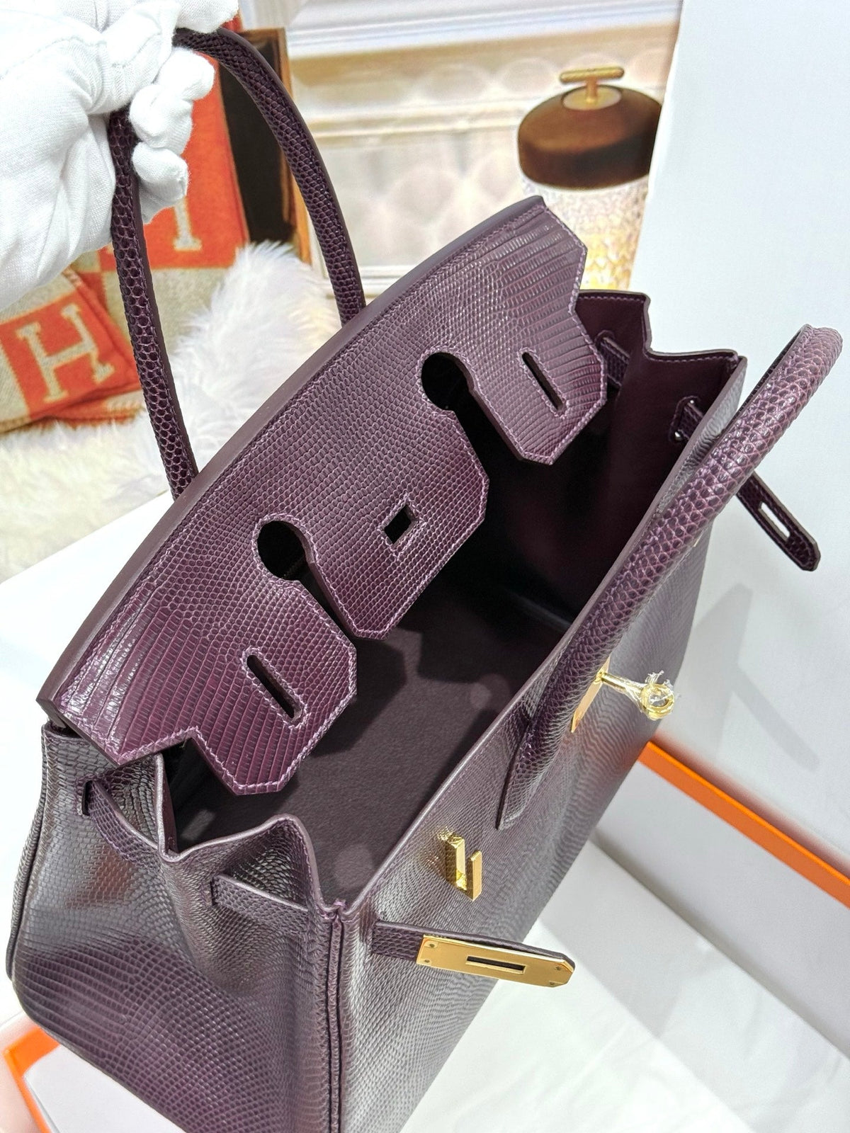 High-end Hermes 2026 Birkin Bag 30cm Deep Plum Lizard Skin