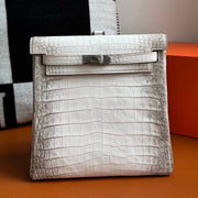High-end Hermes 2026 Kelly Ado Backpack White 22cm Crocodile Leather