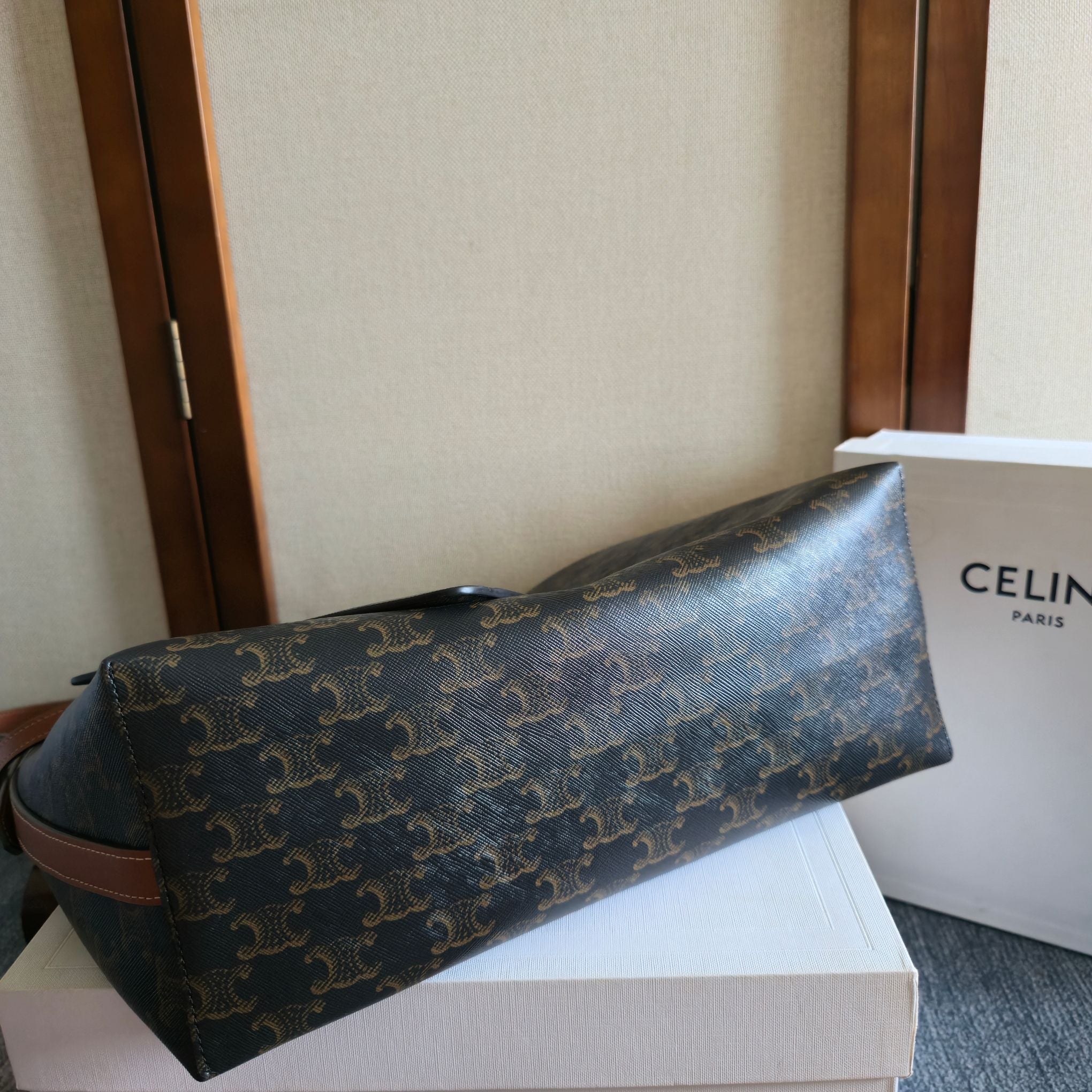 Celine 2025 Soft Shopper Bag Black Tan Canvas Calfskin 276292