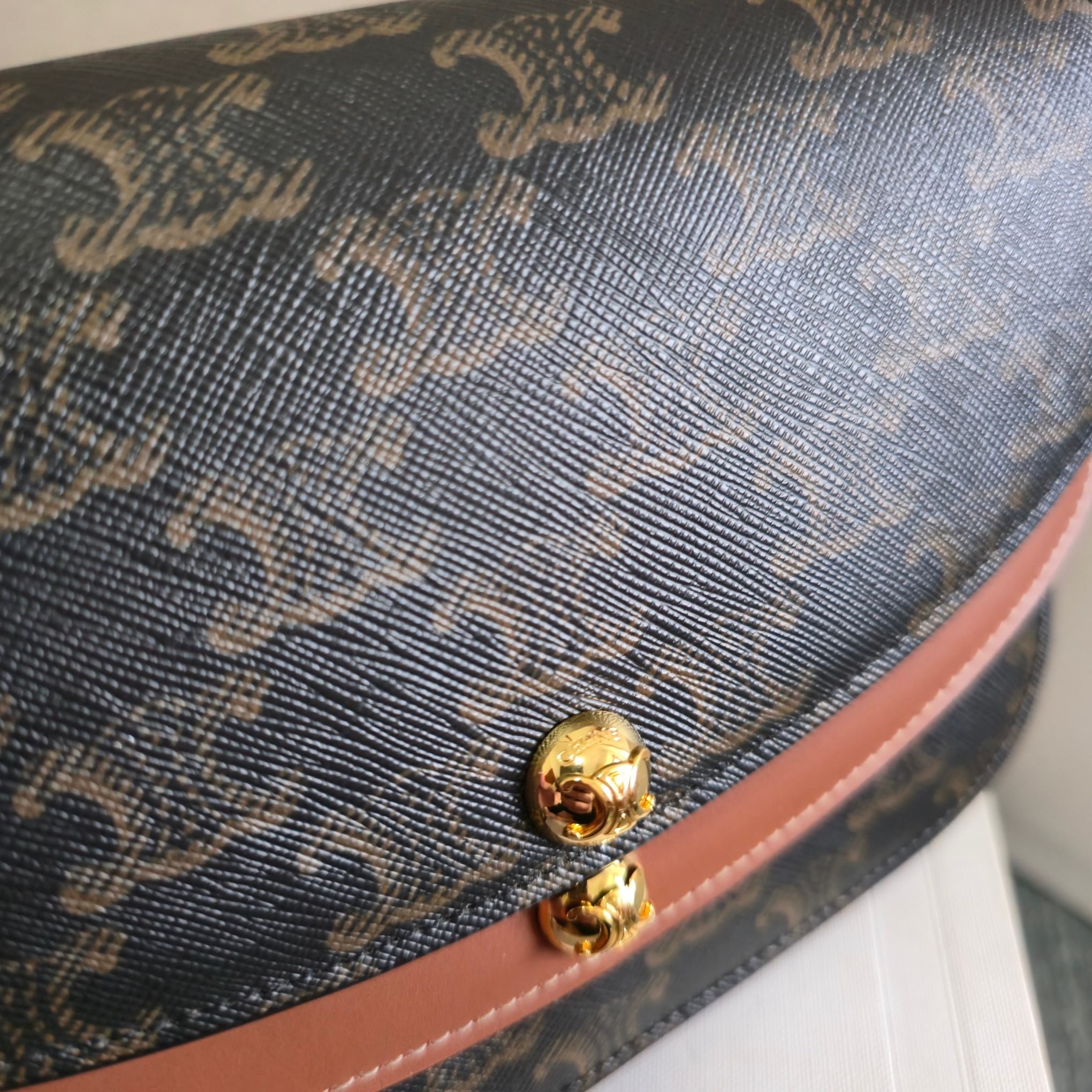 Celine 2025 Duo Wallet On Strap Bag 20cm Black Tan Canvas Calfskin 276321