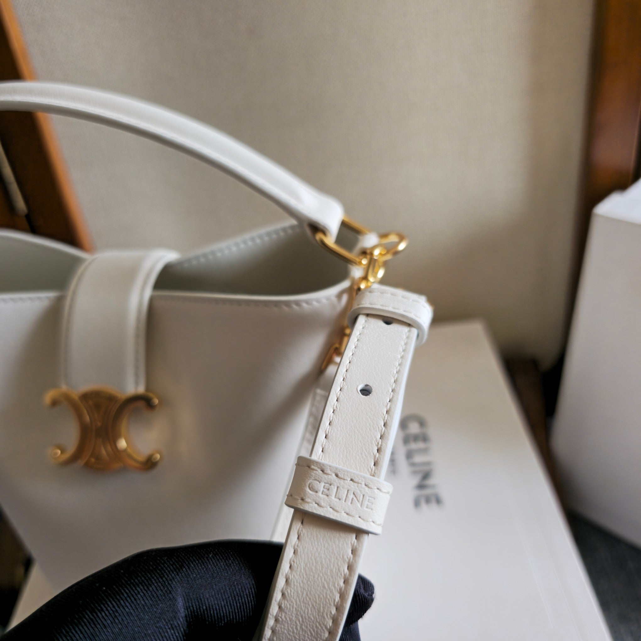 Celine 2025 Bucket Louise Bag 19cm White Calfskin 276312