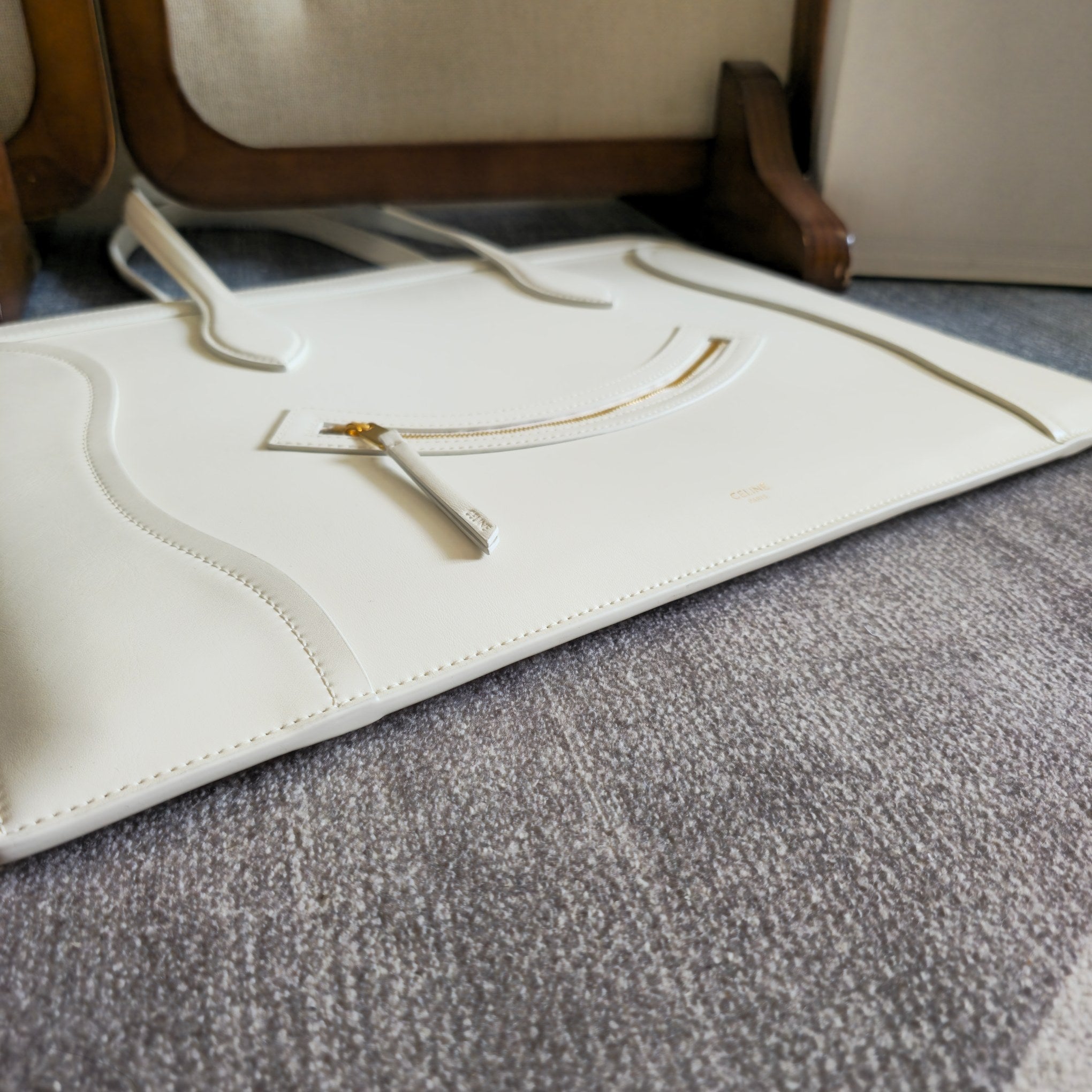 Celine 2026 Flat Cabas New Luggage Bag White Calfskin 276203