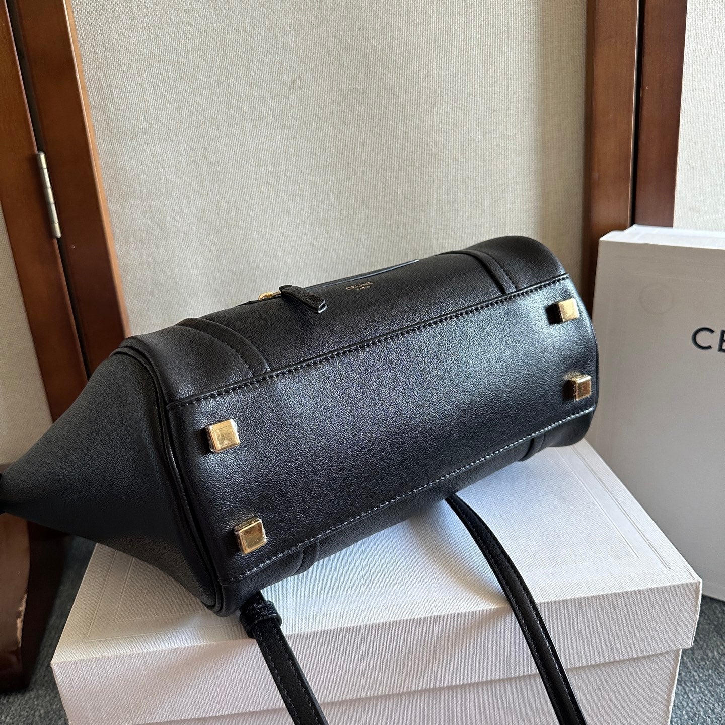 Celine 2026 Luggage Black Shiny Lambskin 276248