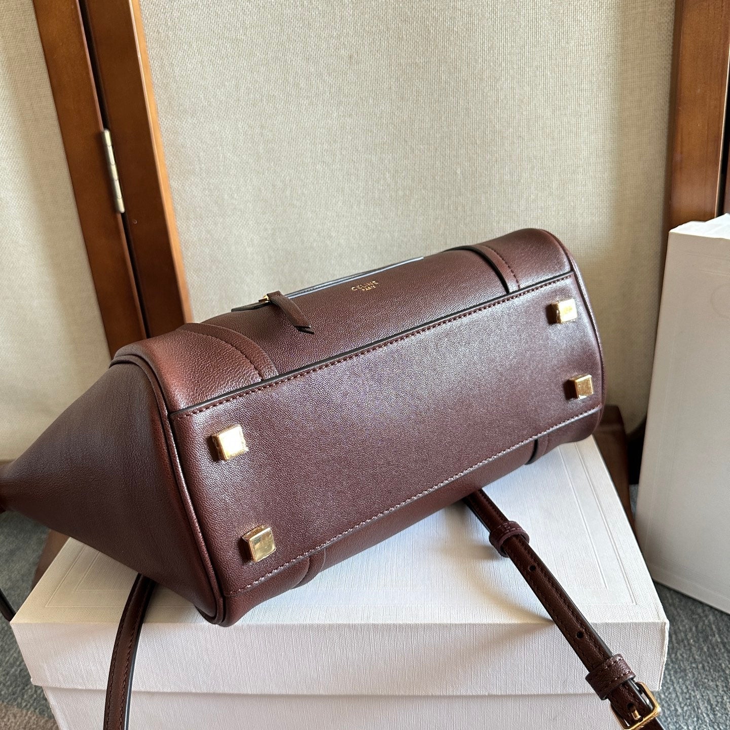 Celine 2026 Luggage Burgundy Shiny Lambskin 276252