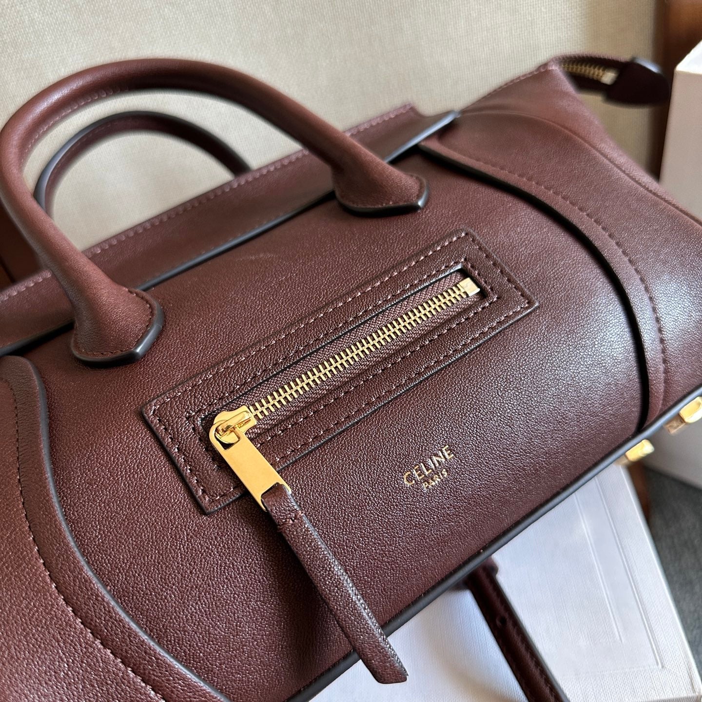 Celine 2026 Luggage Burgundy Shiny Lambskin 276252