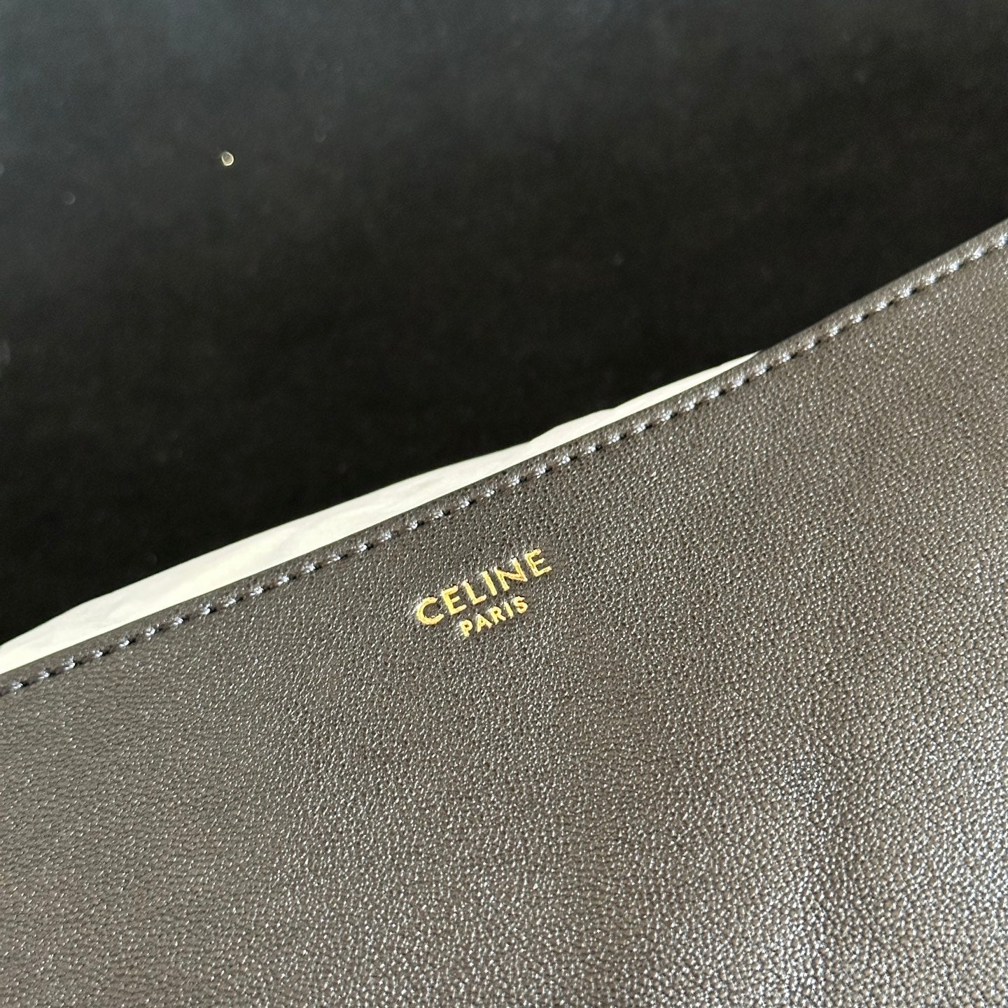Celine 2025 Halfmoon Soft Triomphe Bag Black Shiny Lambskin