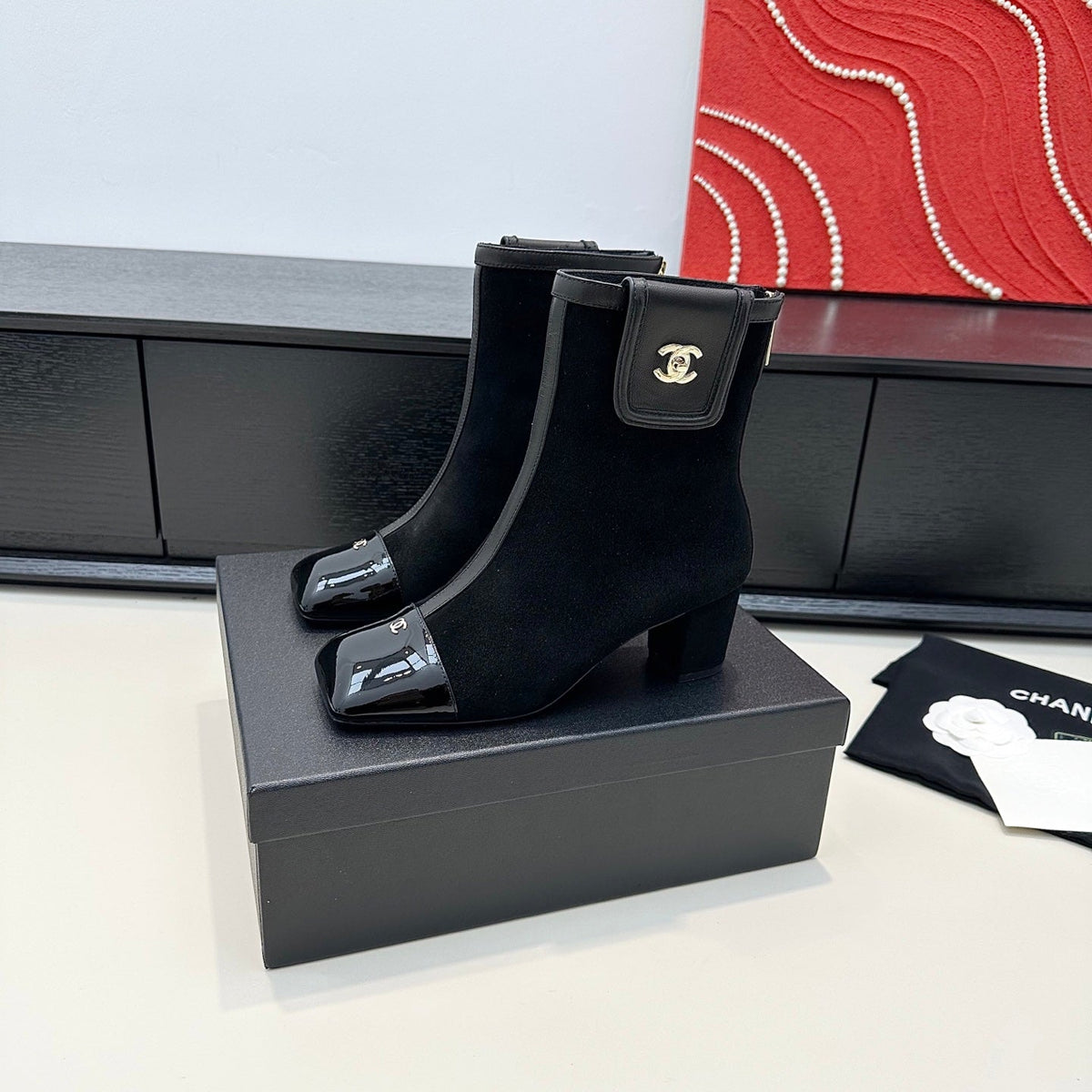 Chanel 2026 Square-Toe Ankle Boots Suede Leather 188838