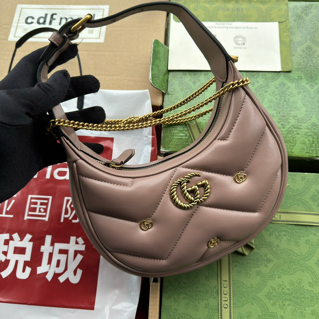 gg marmont half-moon shaped 21cm nude calfskin gold hardware
