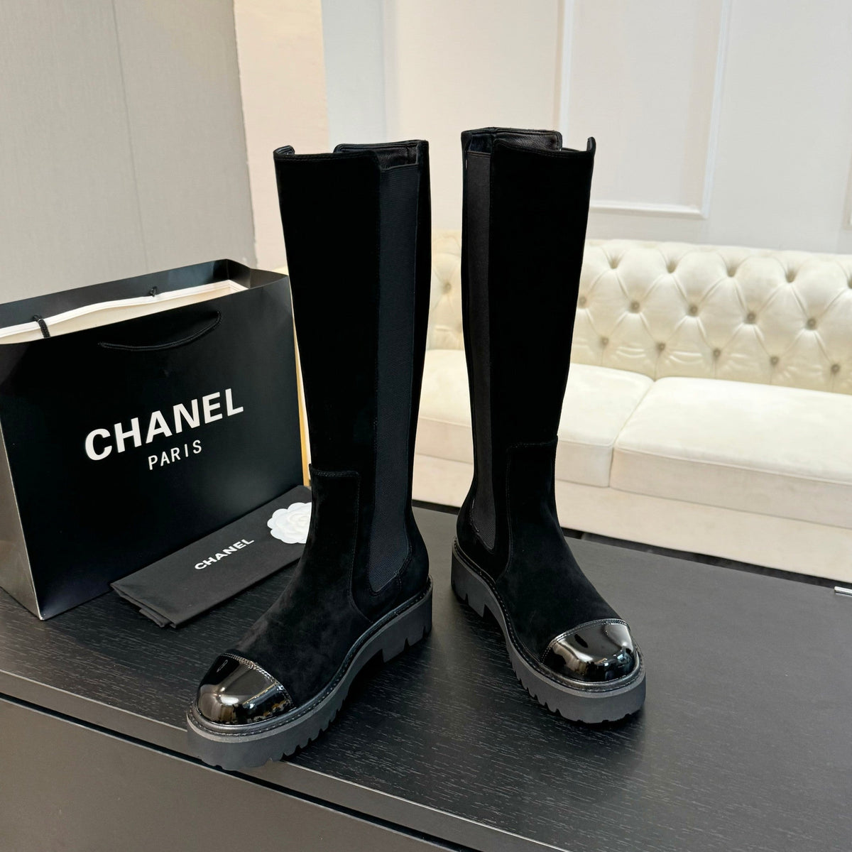 CC Chelsea High Boots Black Suede And Cowhide
