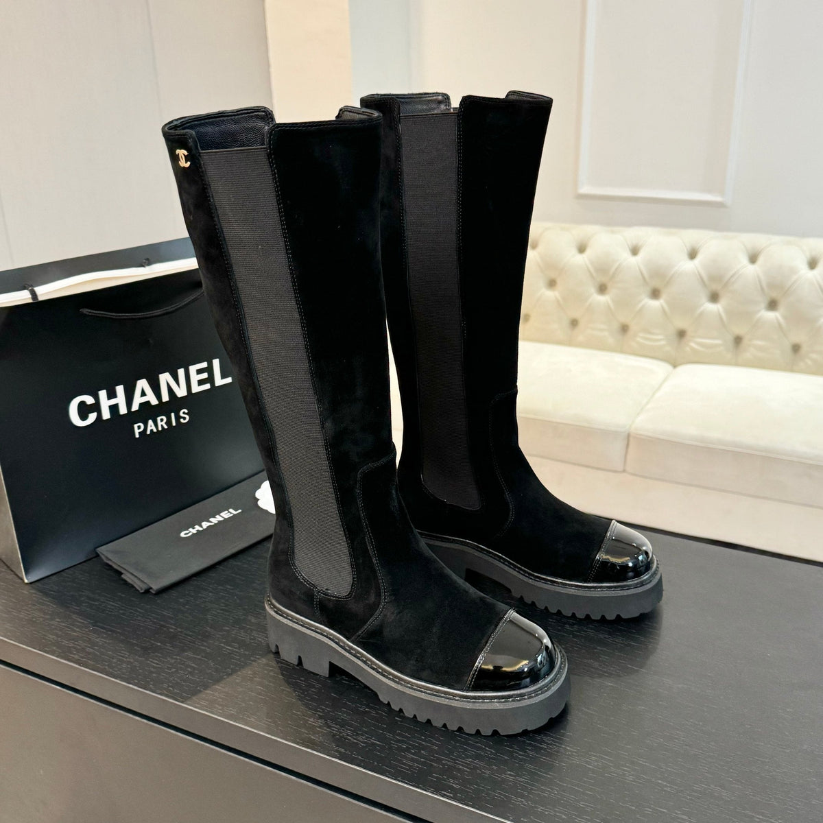 CC Chelsea High Boots Black Suede And Cowhide