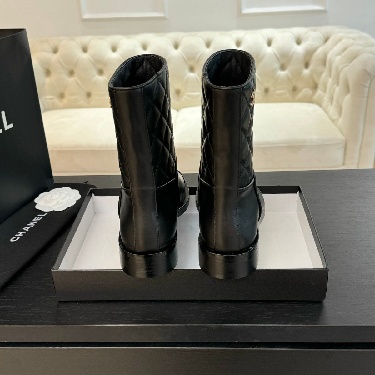 CC Ankle Boots 30mm Black Calfskin Quilted