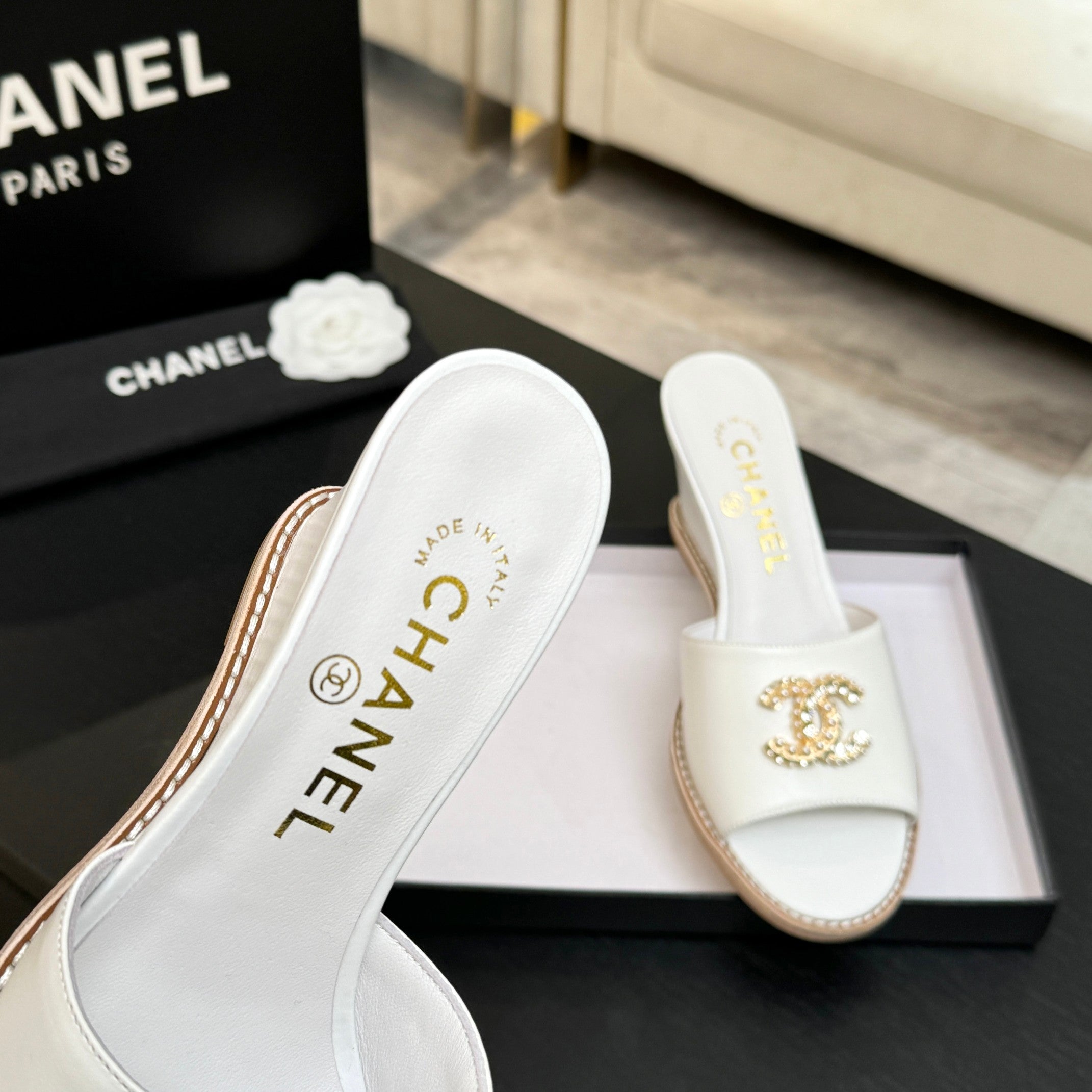 CC 2026 Wedge Sandals 65 White Lambskin 667771