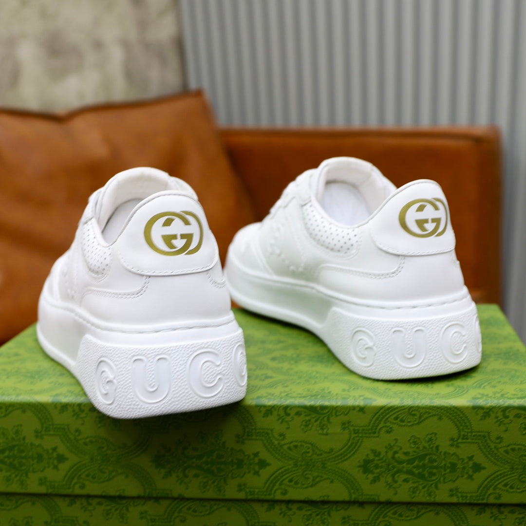 GG Men's Sneaker White Cowhide Embossed 523165