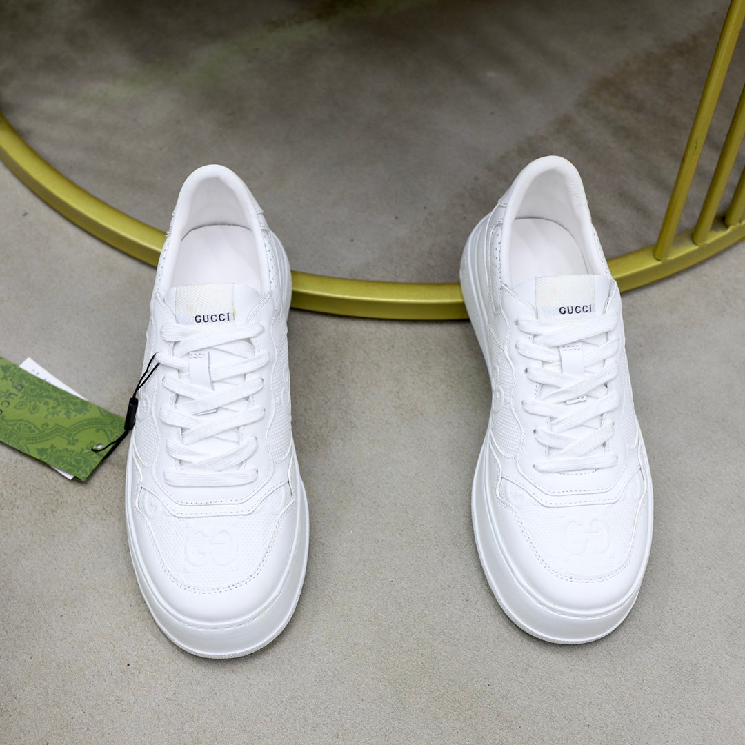 GG Men's Sneaker White Cowhide Embossed 523165