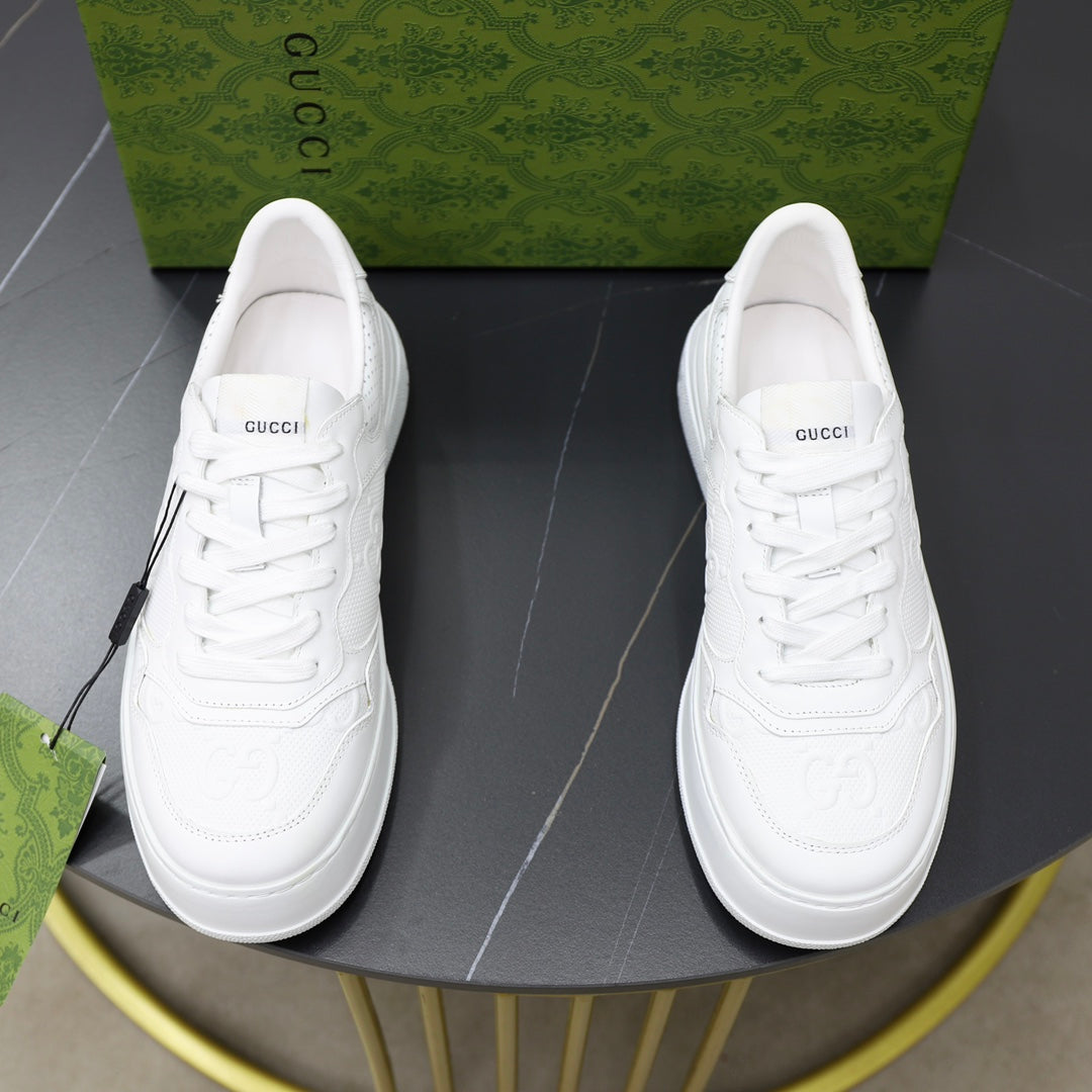 GG Men's Sneaker White Cowhide Embossed 523165