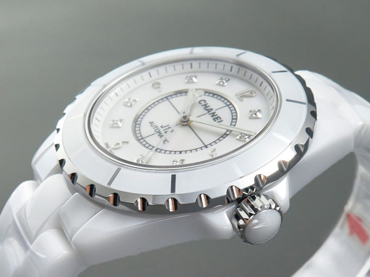 J12 Automatic White Ceramic Black Diamond Numerals Mop Dial