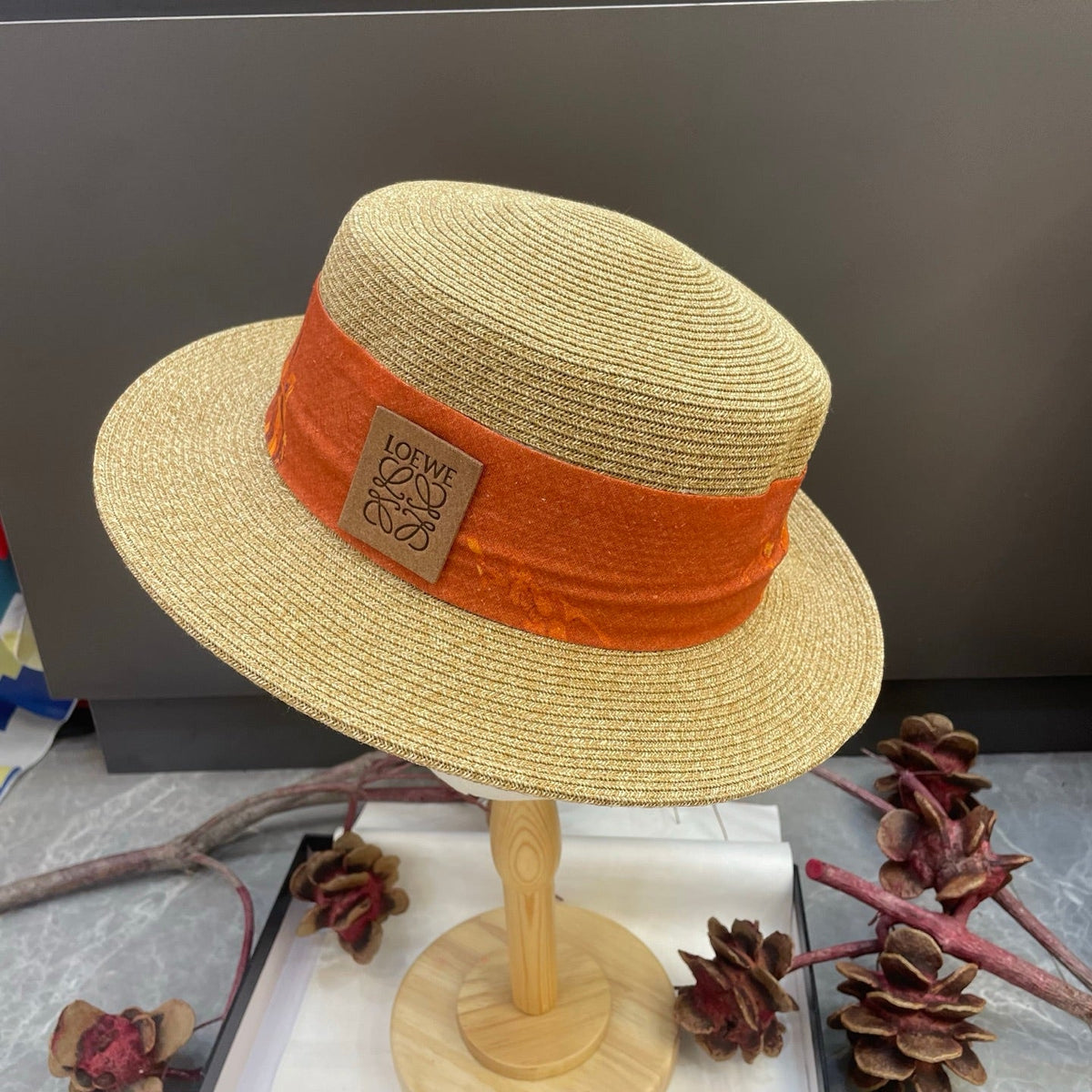 Loewe Floral Ribbon Band Straw Hat 216016