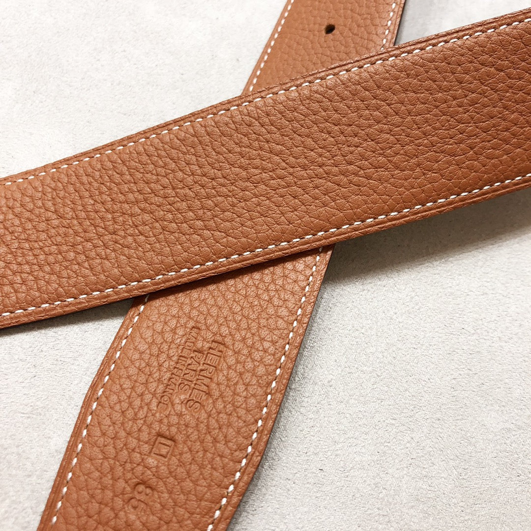 HM H D'ANCRE BELT BUCKLE & REVERSIBLE BRONZE BROWN LEATHER STRAP 38 MM GOLD HARDWARE