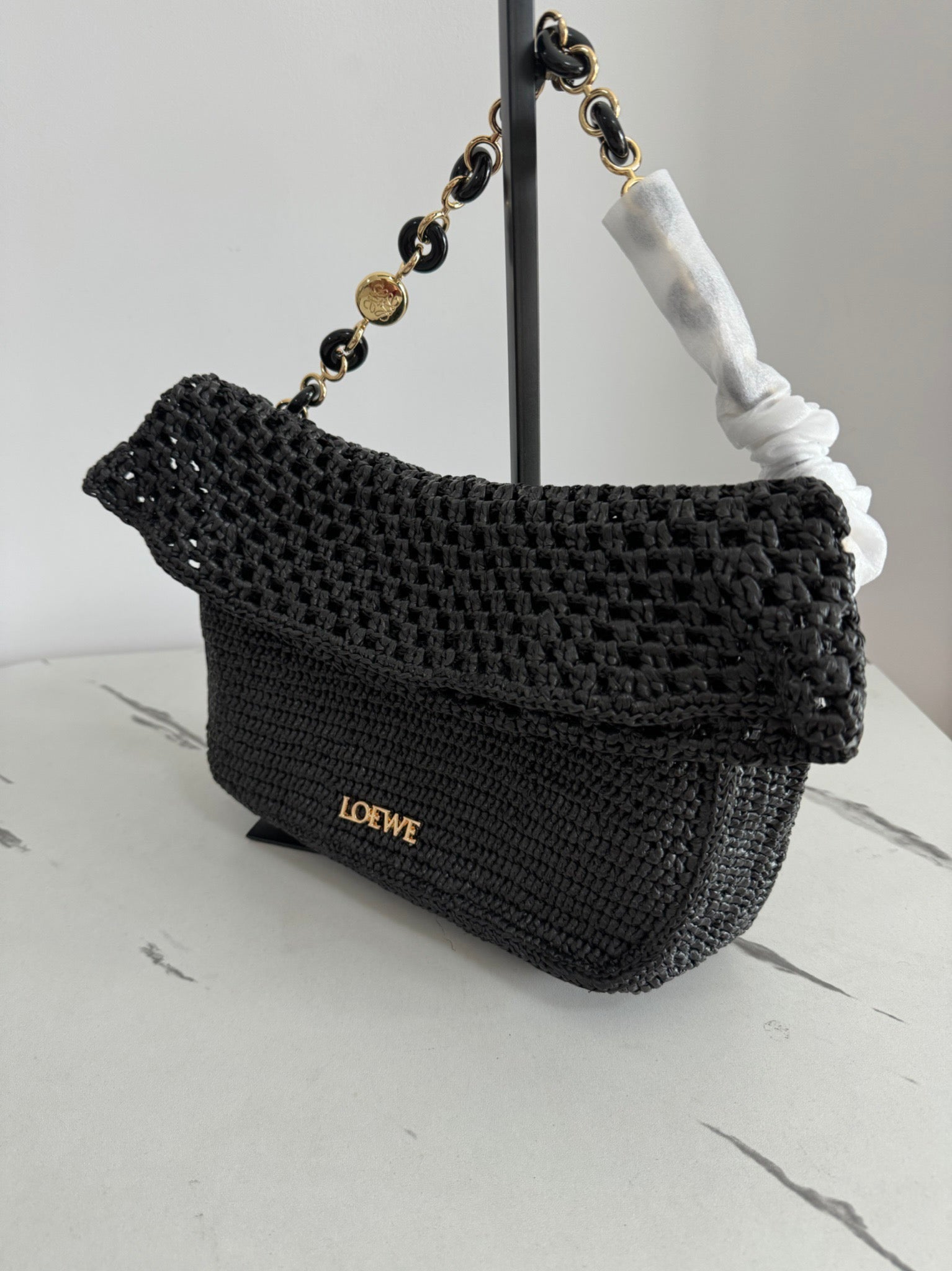 Loewe 2025 Ola 26 Bag Black Raffia Calfskin 274683